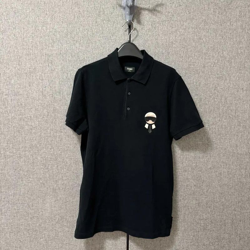 Fendi Fendi Black Cotton Logo Embroidered Polo Shirt 0089 Size US M / EU 48-50 / 2 - 1 Thumbnail