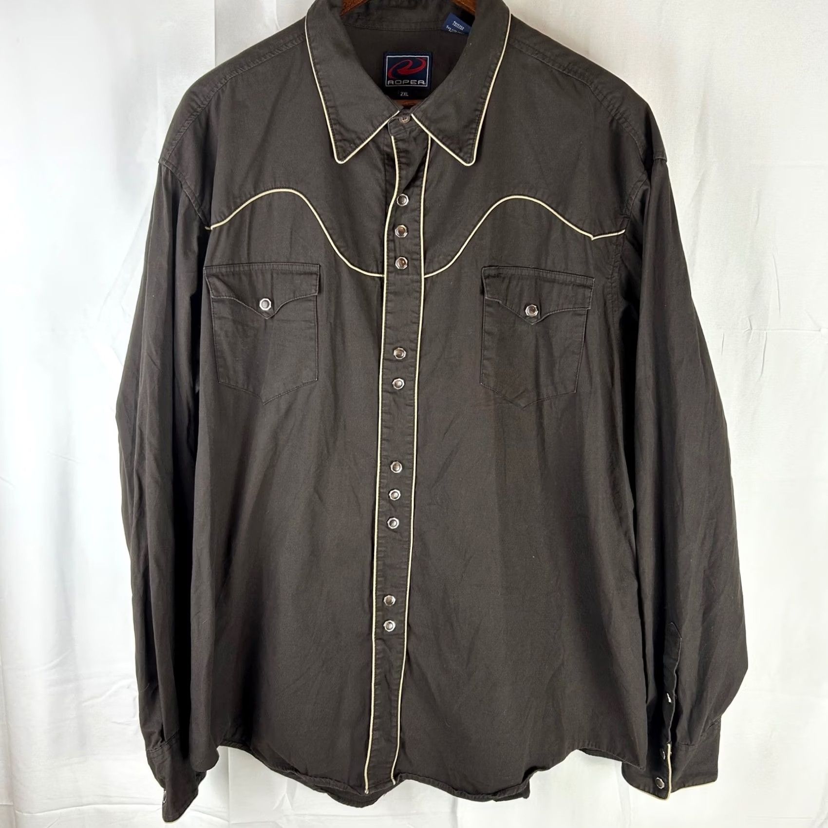 Roper Roper Western Snap Shirt Mens 2XL Brown Long Sleeve Contrast Piping Cotton Shirt Size US XXL / EU 58 / 5 - 2 Thumbnail