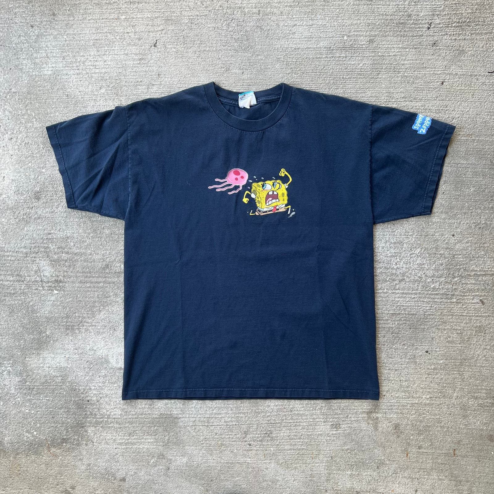 image of Vintage 2002 Spongebob Zappedpants Navy Blue T Shirt, Men's (Size XL)