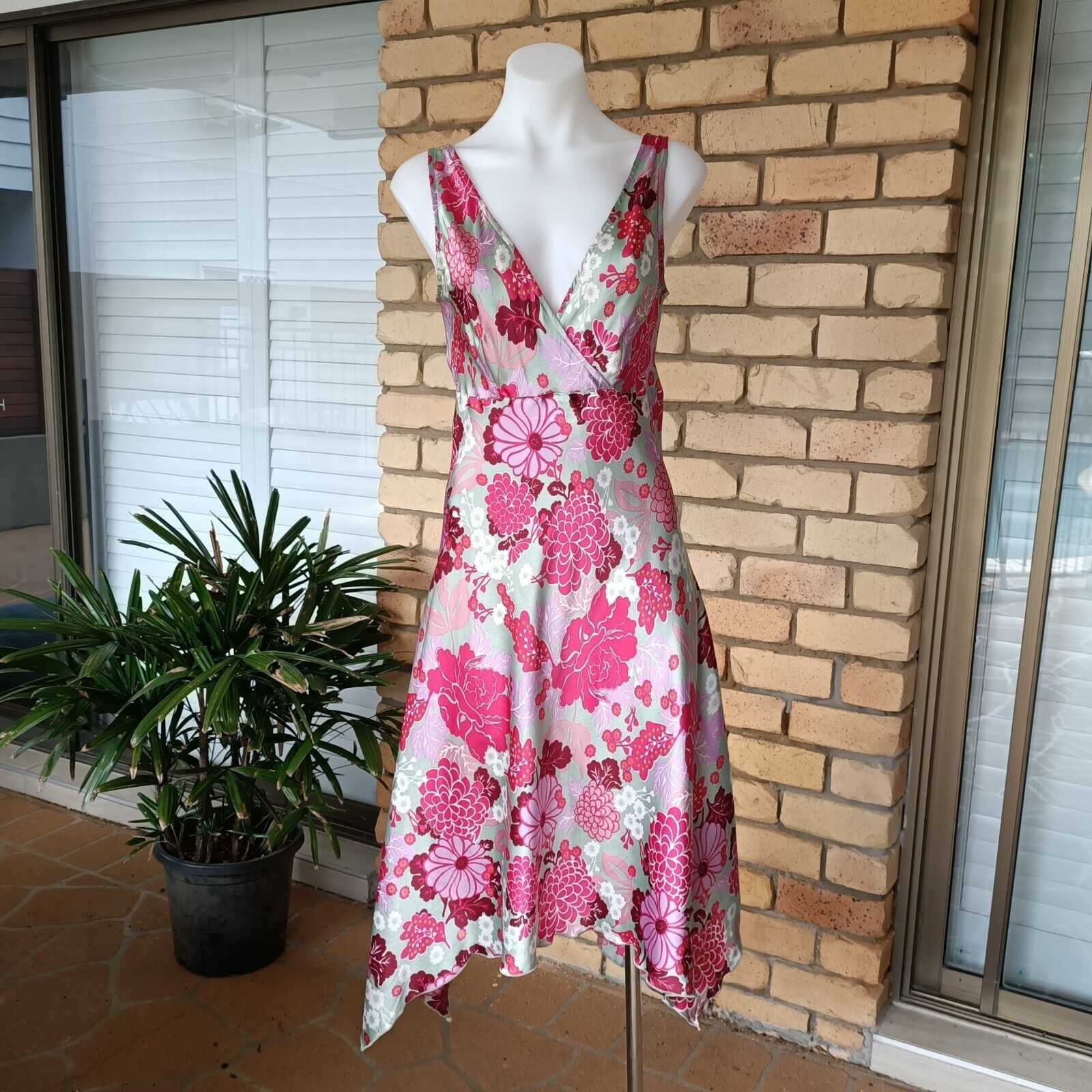 Designer × Vintage Vintage Y2K 2000s Uttam London Dress Pink Green Size M / US 6-8 / IT 42-44 - 4 Thumbnail