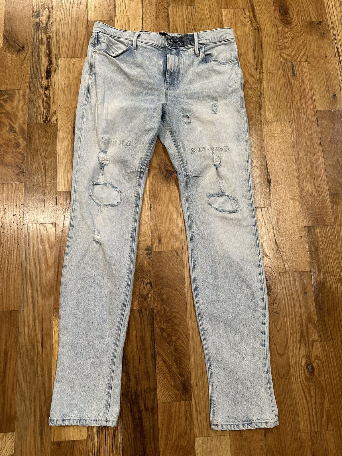 Rta Rest In Peace Patch Washed Blue Denim Jeans Size 33