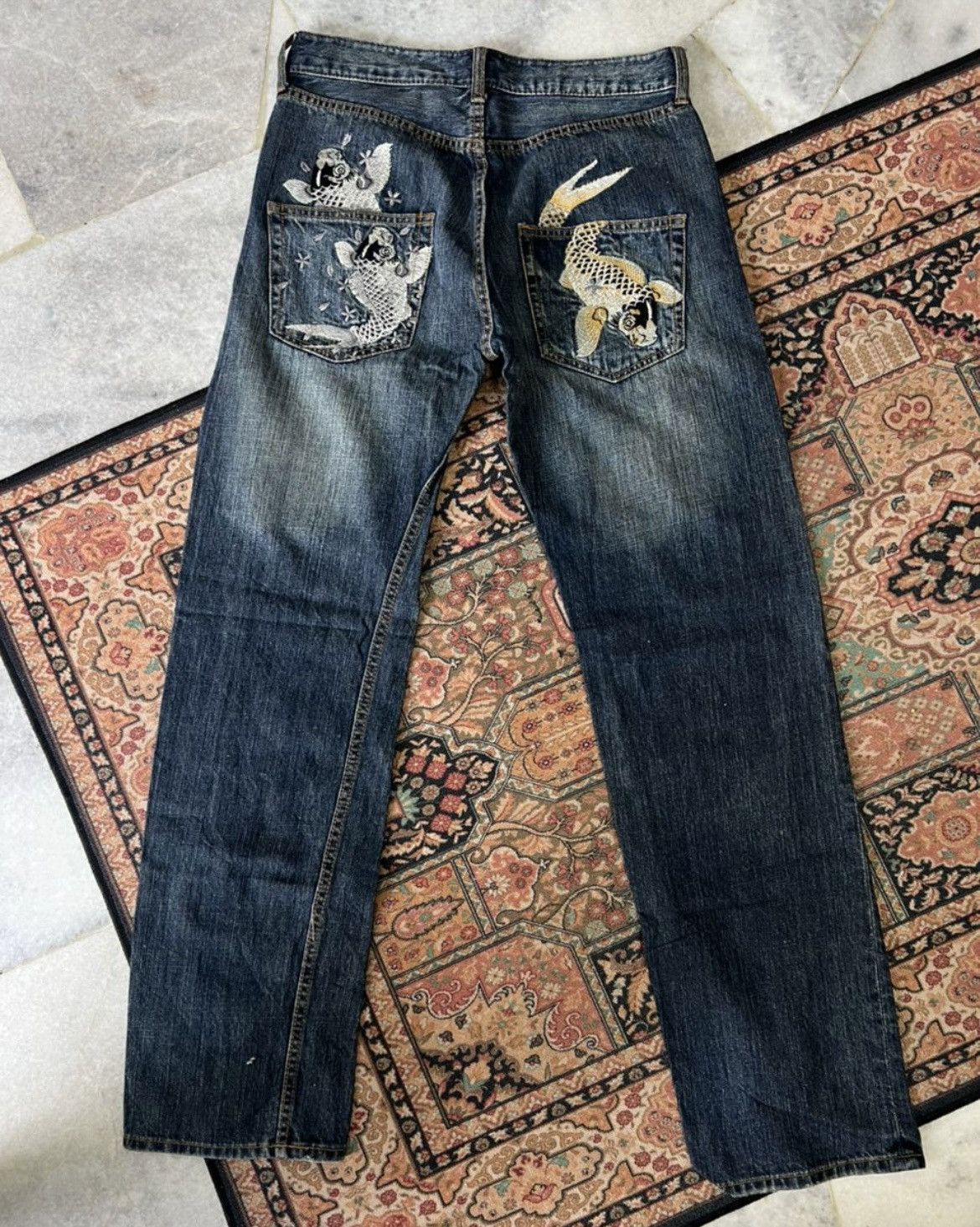 Japanese Brand Japanese Brand Karakuri Fish koi Embroidery Jeans Size US 32 / EU 48 - 6 Thumbnail