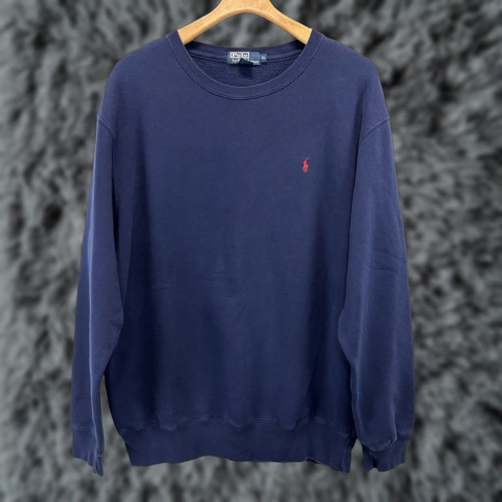 Polo Ralph Lauren VINTAGE Polo Ralph Lauren Sweatshirt XL Navy Blue Crew Neck Pullover Embroidered Logo Men Size US XL / EU 56 / 4 - 1 Thumbnail