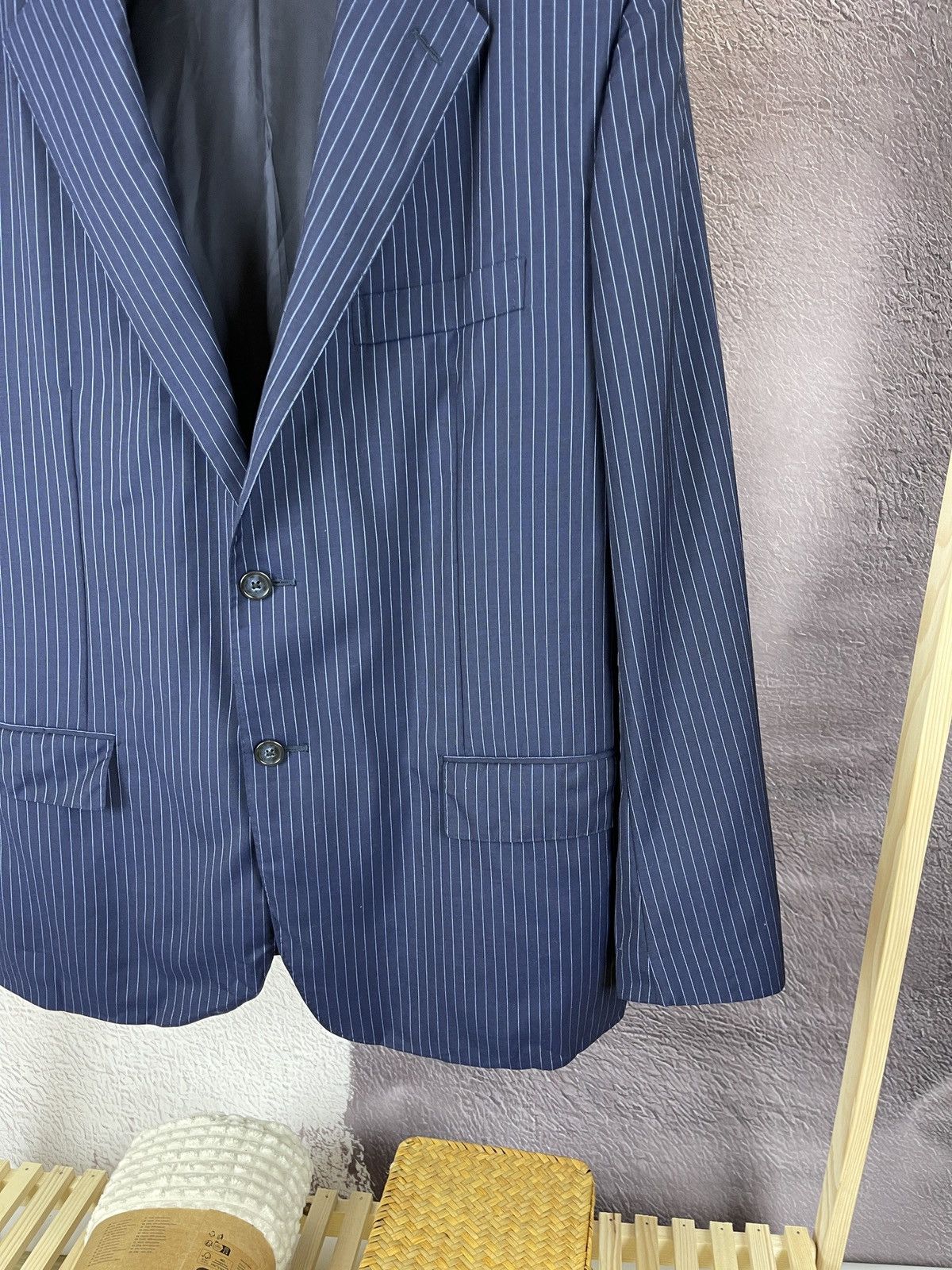 Corneliani blue striped wool mohair 2 button blazer