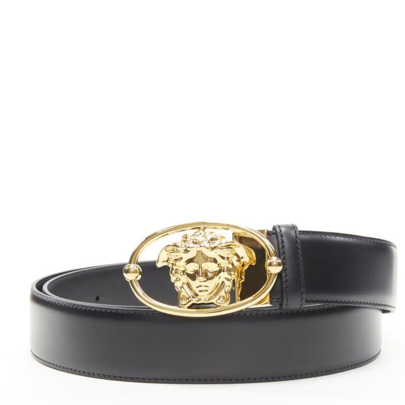 Versace new VERSACE La Medusa Insignia gold oval buckle black leather belt 105cm 40-44" Size ONE SIZE - 1 Thumbnail