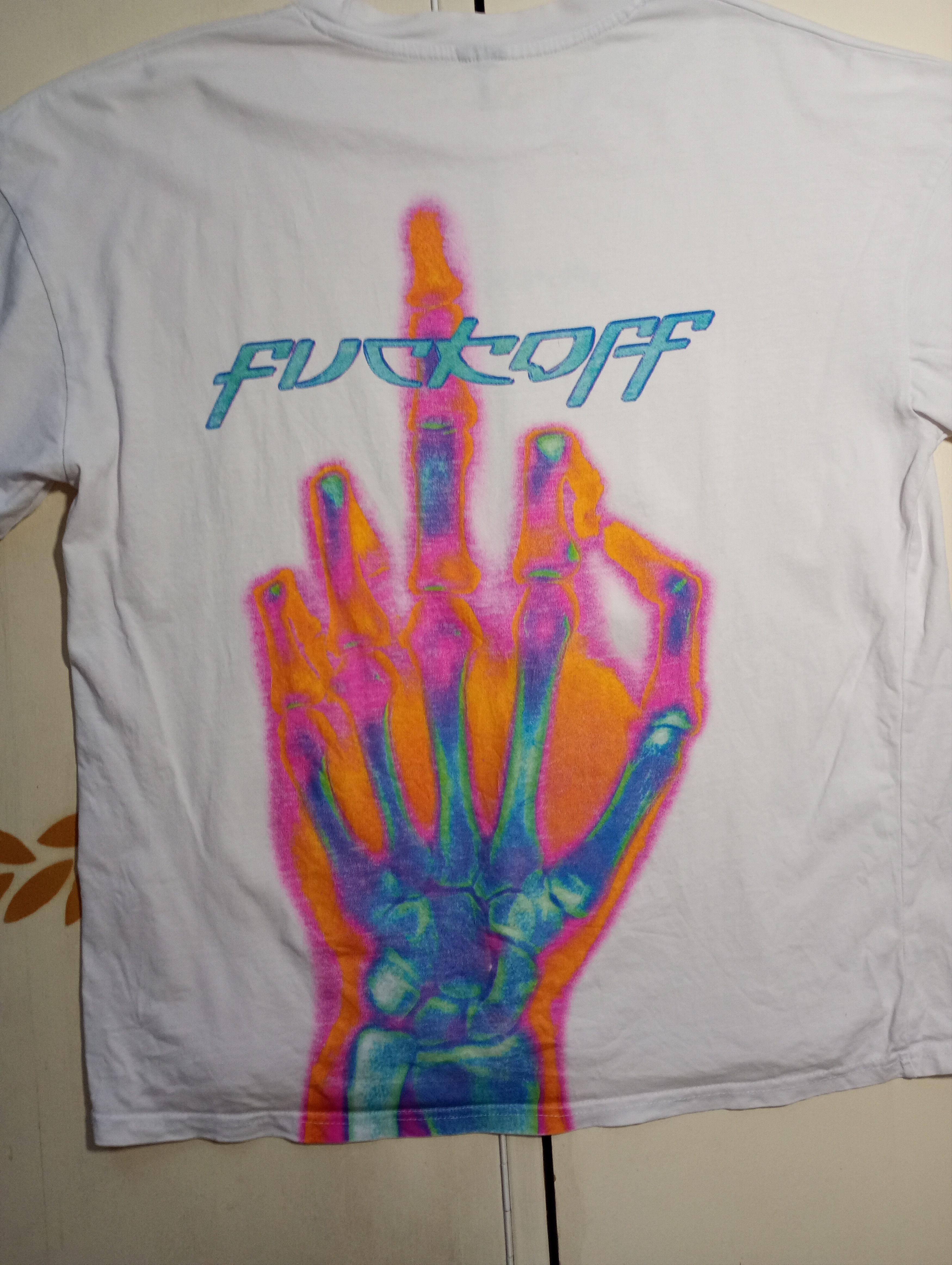 Other Fuck Off Sceleton Hand Printed T-Shirt Size US XL / EU 56 / 4 - 9 Thumbnail