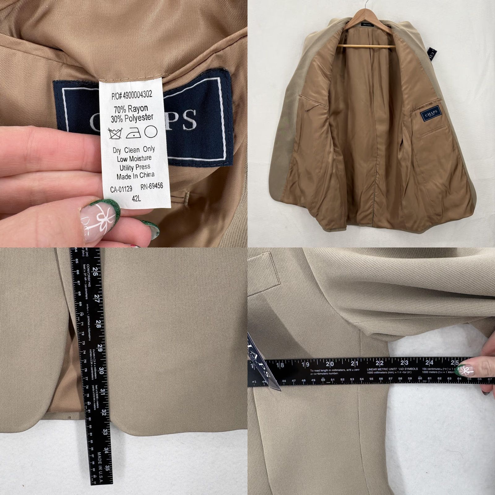 Chaps Chaps Blazer Mens 42L Tan Beige Sport Coat Three Button Workwear Business NWT Size 42R - 8 Thumbnail