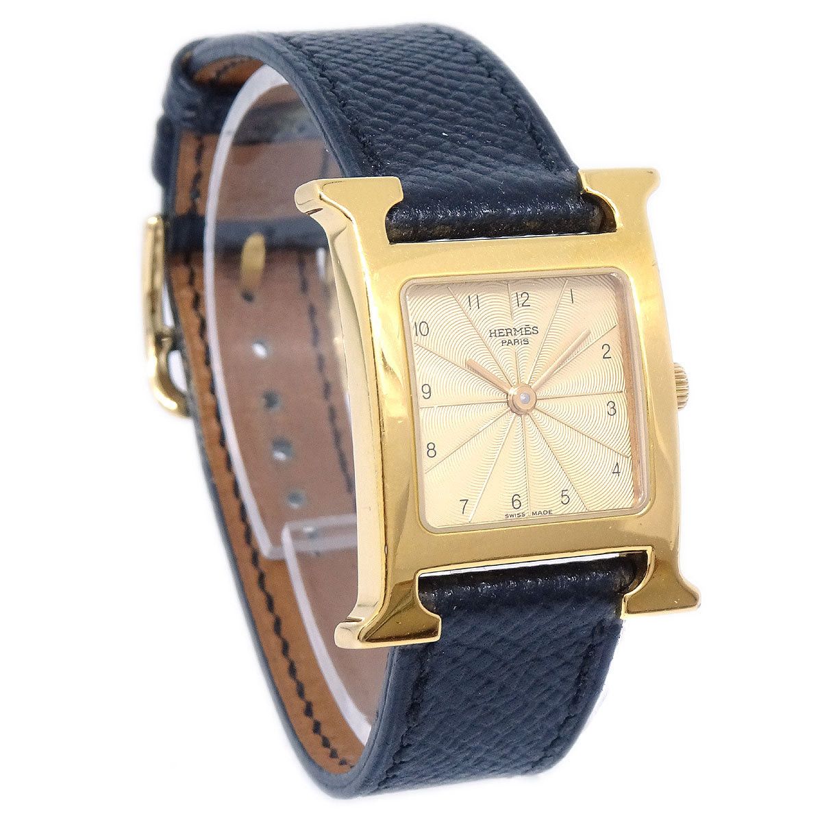 image of Hermes H Watch Hh1.201 Quartz Gold Black Courchevel 64404, Women's