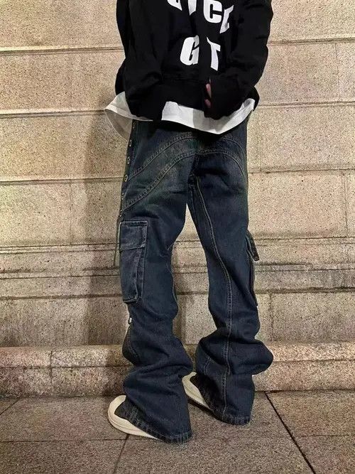 Japanese Brand × Jean Vintage multi-pocket straight-leg cargo baggy jeans Size US 32 / EU 48 - 3 Thumbnail