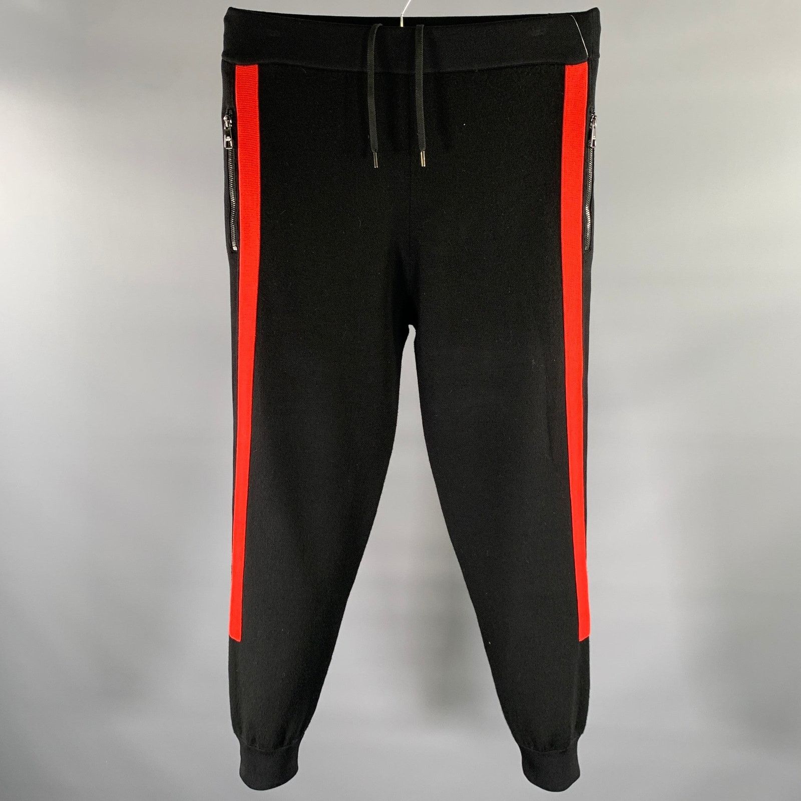 Neil Barrett NEIL BARRETT Size L Black Red Color Block Wool Joggers Size US 32 / EU 48 - 1 Thumbnail