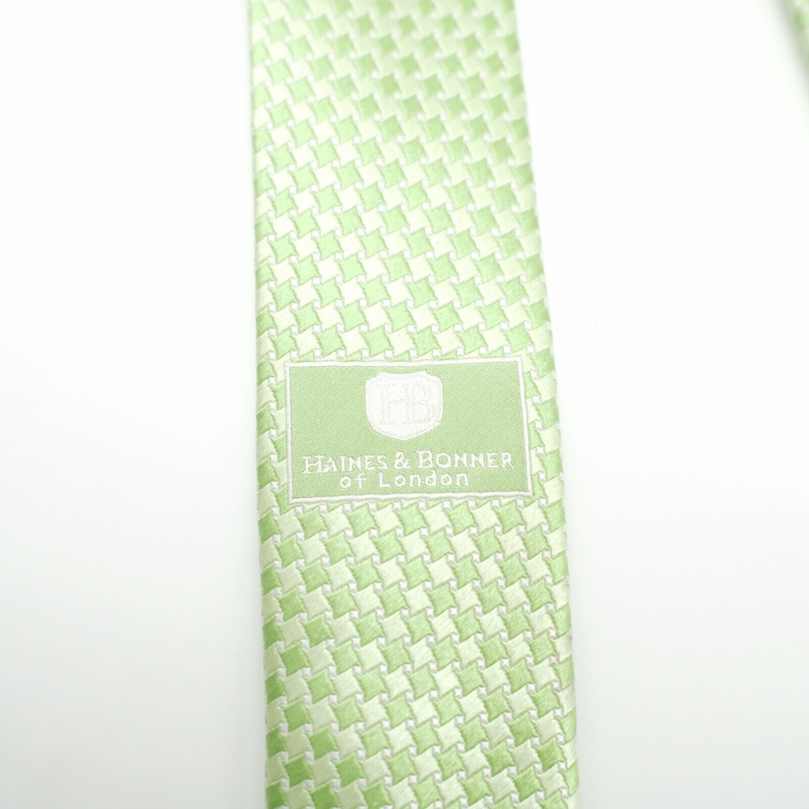 Designer Haines & Bonner Of London Green Woven Geometric Silk Tie Size ONE SIZE - 2 Thumbnail