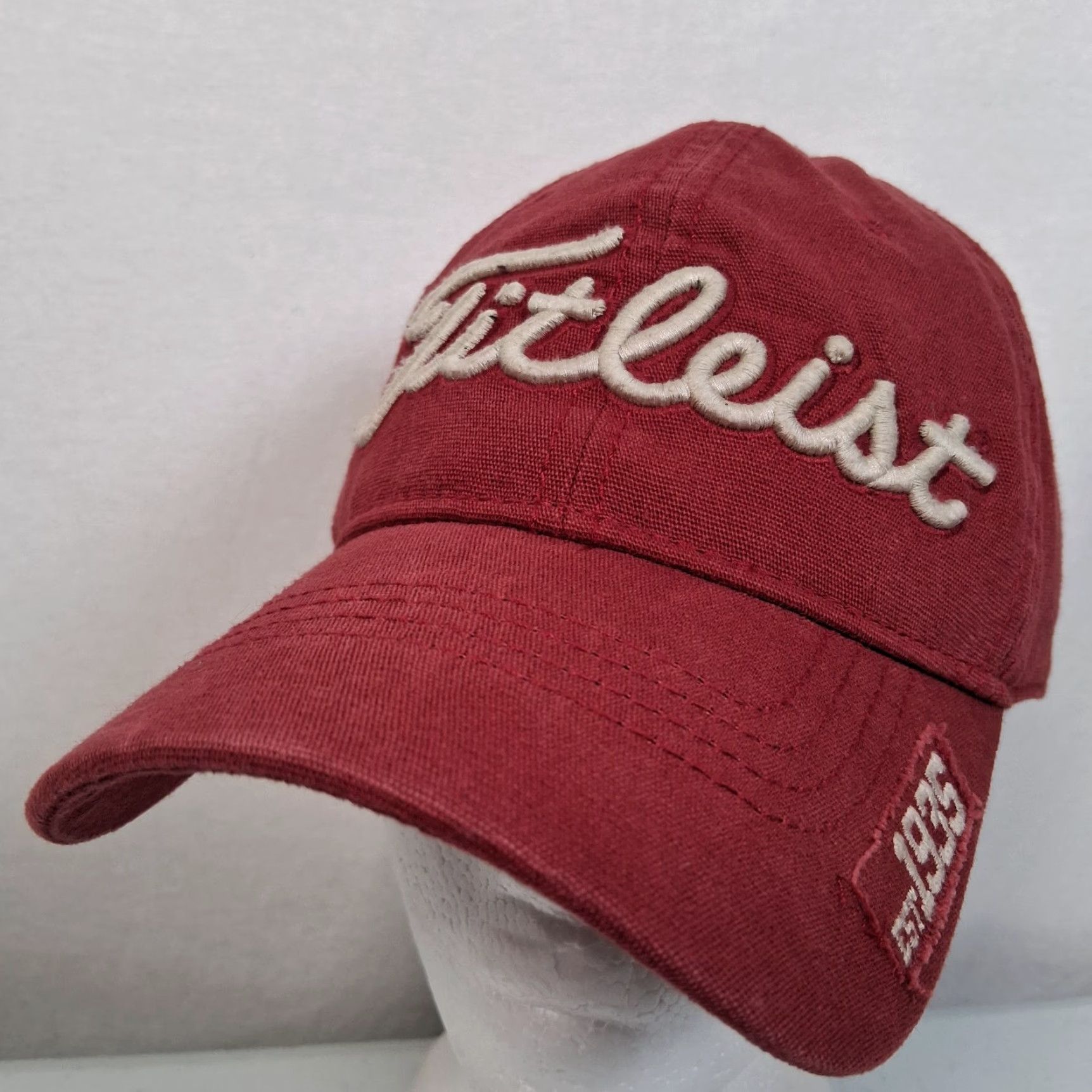 Titleist Titleist Golf Hat Maroon Canvas Strap Back Distressed Embroidered One Size Men Golf Cap Size ONE SIZE - 3 Thumbnail