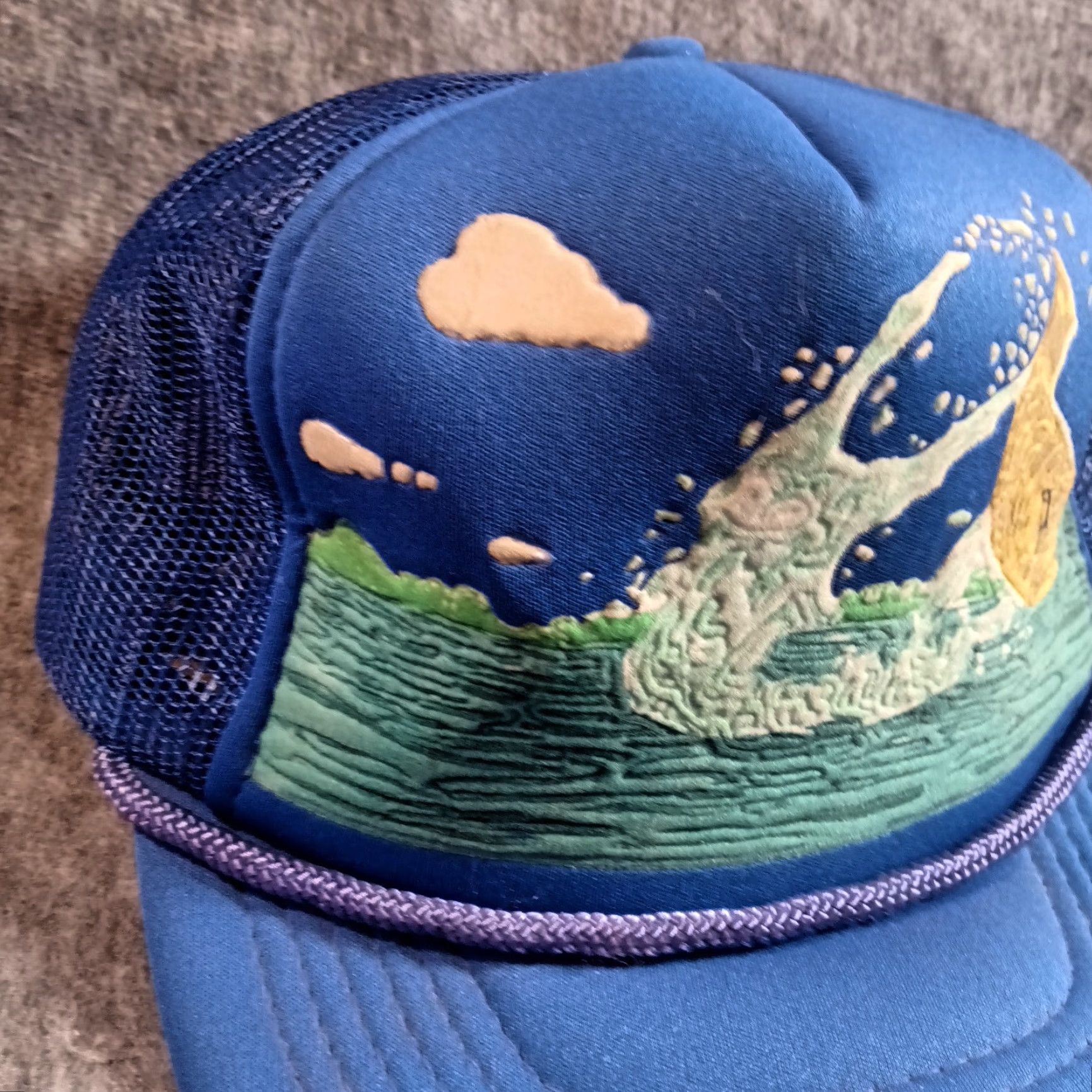 Vintage Fishing Hat Cap Snap Back Adjustable Adult Blue Fish Lake Outdoor Camp Sportsmen Size ONE SIZE - 3 Thumbnail