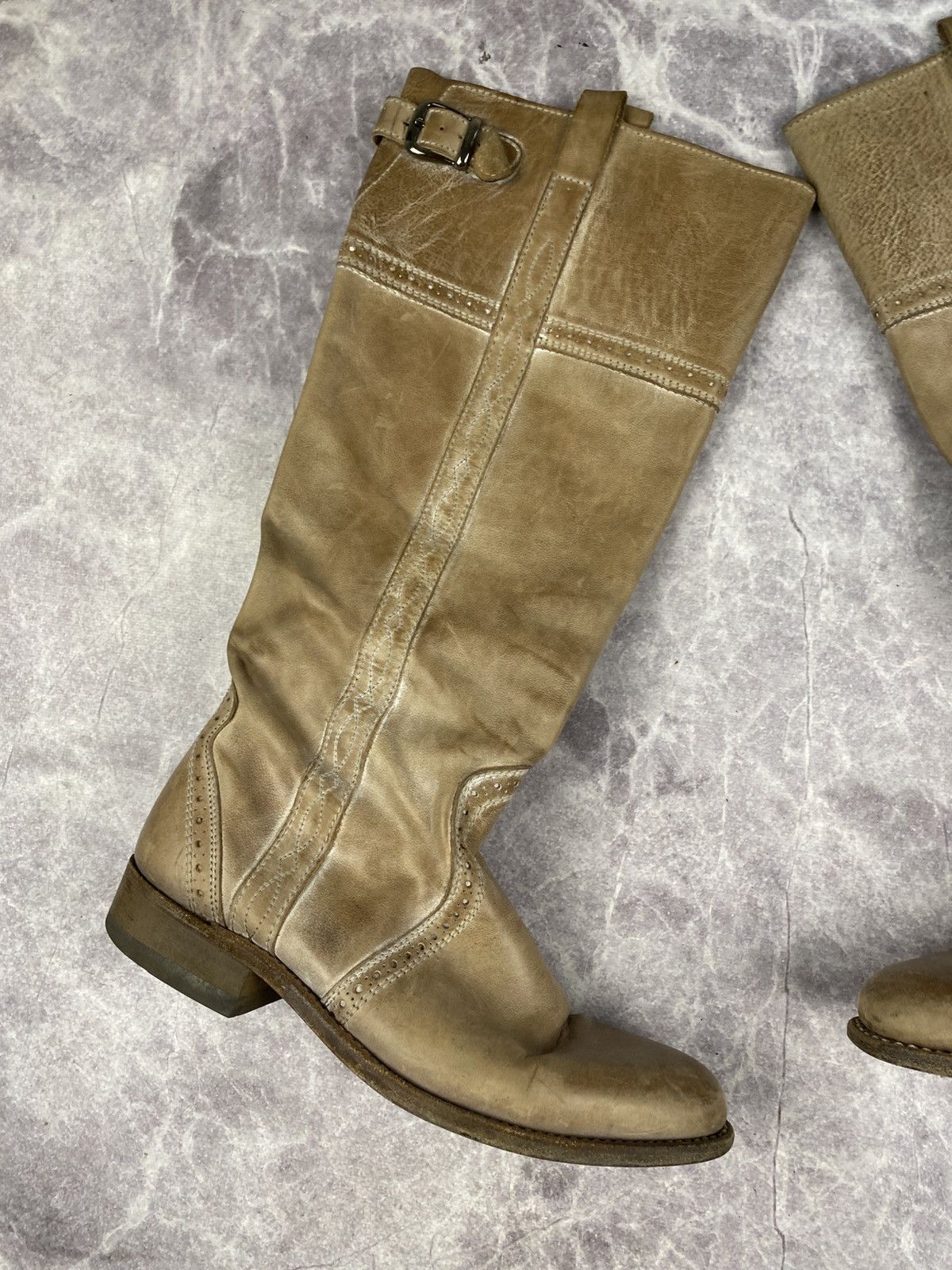 Sancho Boots Sancho Boots leather western knee-high boots beige size: 38 Size US 8 / IT 38 - 2 Thumbnail
