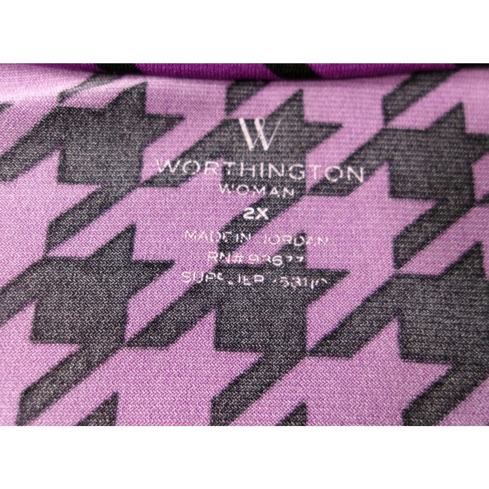 Worthington Worthington Womens Blouse 2XL Purple Houndstooth Cowl Neck 3/4 Sleeve Stretch Office Regular Womens Size XXL / US 16-18 / IT 52-54 - 6 Thumbnail