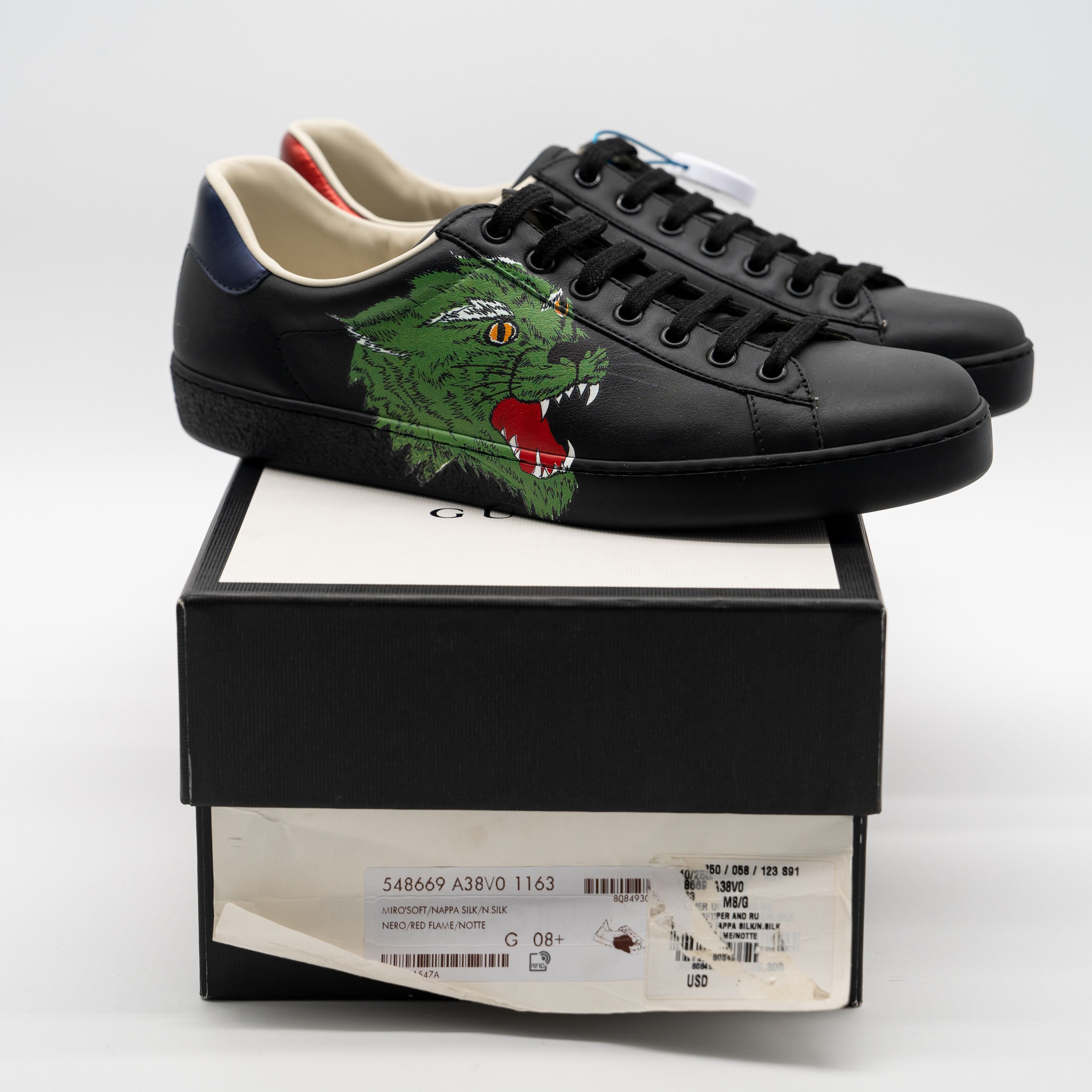 Gucci 8.5G 9 US Gucci Ace Panther Leather Sneakers Black Green Size US 9 / EU 42 - 11 Thumbnail