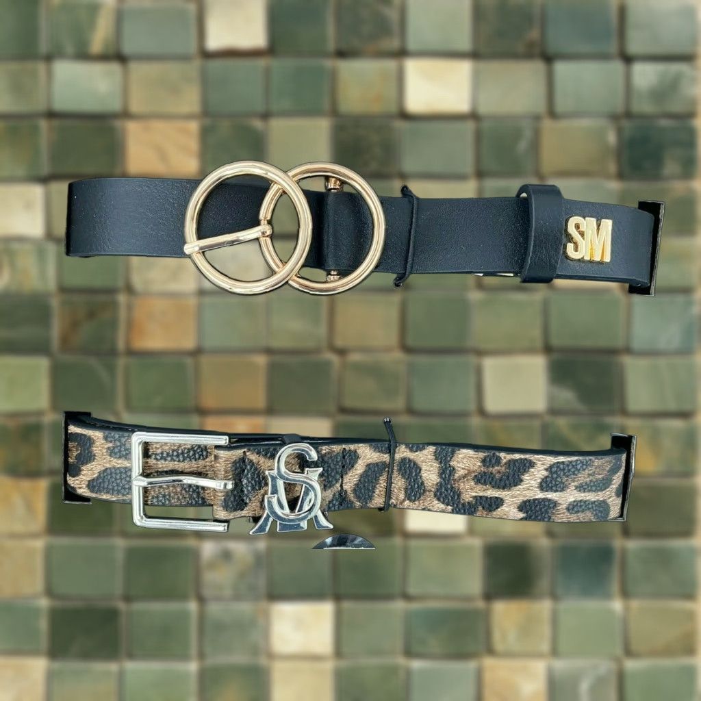 VINTAGE Steve Madden Belts Women S/M Black Logo Metal Buckle Gift