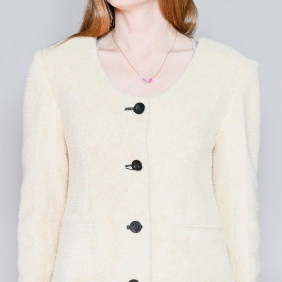 Other GIA STUDIOS Ivory Cream Collarless Sherpa Coat Small Size S / US 4 / IT 40 - 2 Thumbnail