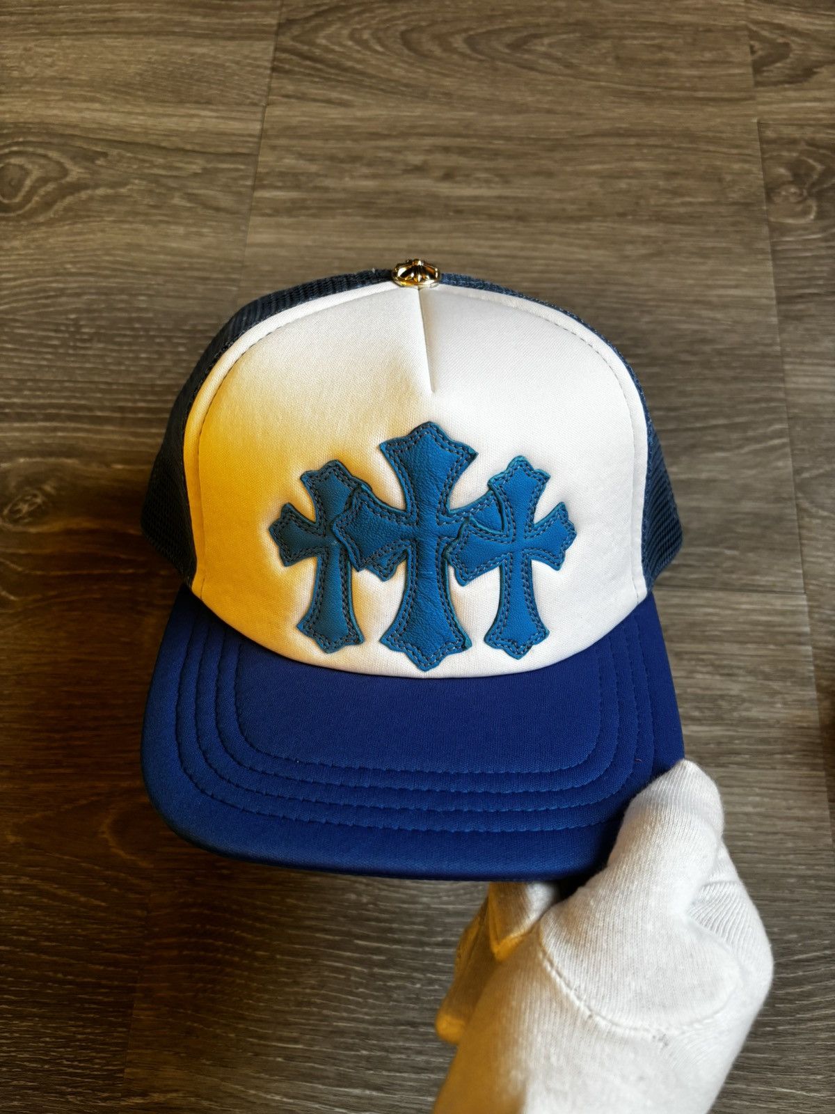 Chrome Hearts Cemetery Triple Cross Trucker Hat Blue