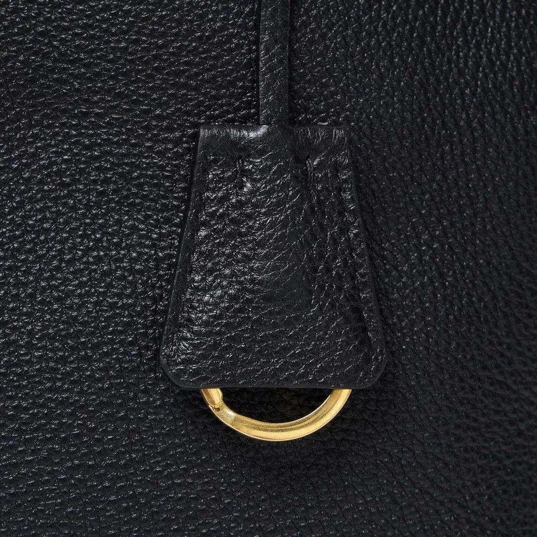Prada Prada Black Leather Gold Logo Tote Bag Size ONE SIZE - 4 Thumbnail