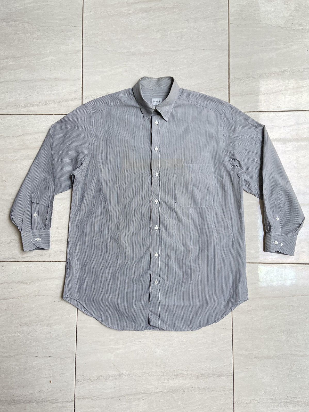 Armani Collezioni ARMANI COLLEZIONI Grey Striped Shirt Size US L / EU 52-54 / 3 - 1 Thumbnail