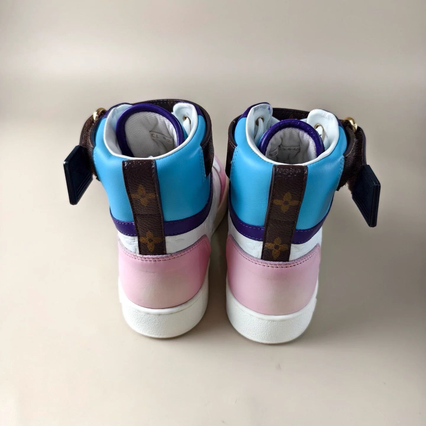 Louis Vuitton LV white/blue/pink embossed Monogram laced shoes W35.5 Size US 4.5 / IT 34.5 - 5 Thumbnail