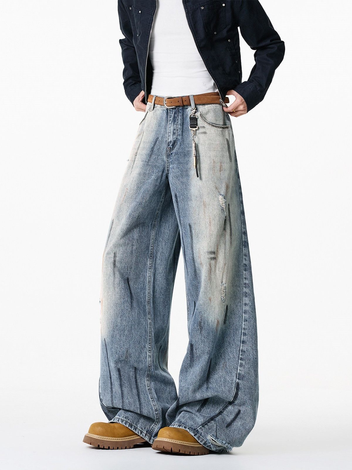 Vintage Men's Washed Street-Style Casual Distressed Graffiti Jeans Size US 32 / EU 48 - 3 Thumbnail