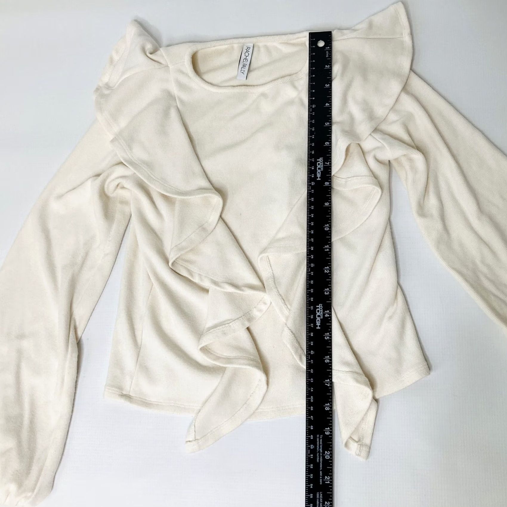 Rachel Pally Rachel Pally Blouse Long Sleeve Ivory Size S Puff Sleeve Rub Ruffle Top Crew Neck Knit Size S / US 4 / IT 40 - 6 Thumbnail
