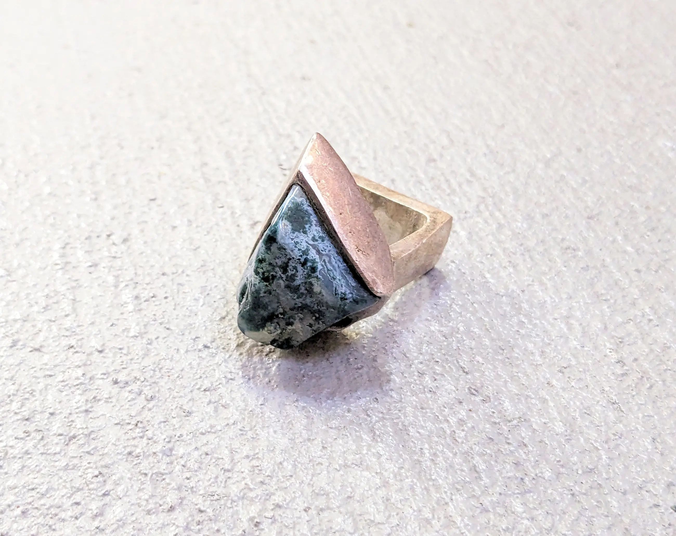 Avant Garde x Jewelry Vintage Sterling Silver Ring Dendritic Agate Green Size 8.5 in Silver Green Blue
