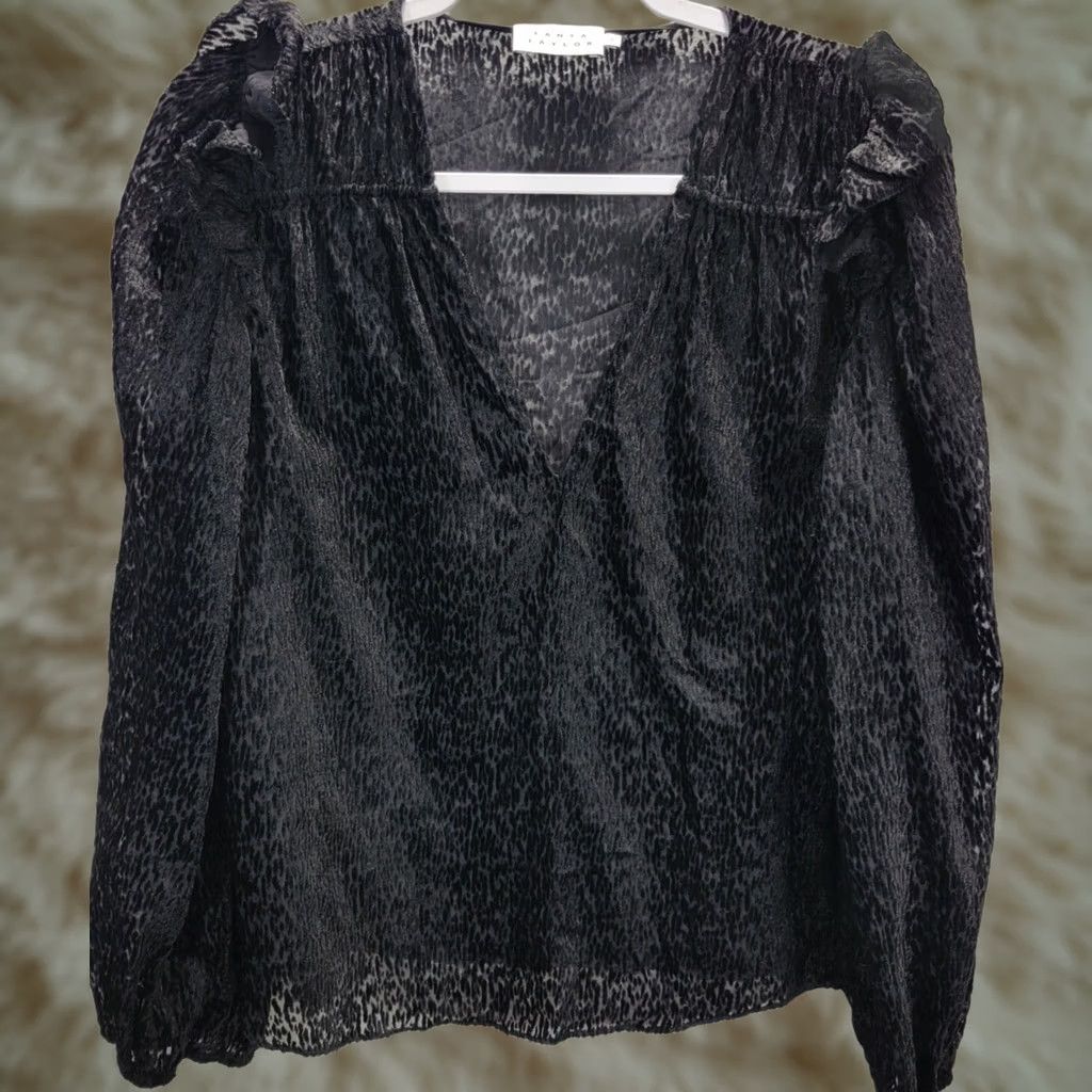 Tanya Taylor Tanya Taylor Womens Blouse Size S Black Sheer Ruffled Shoulder NWOT Size S / US 4 / IT 40 - 1 Thumbnail