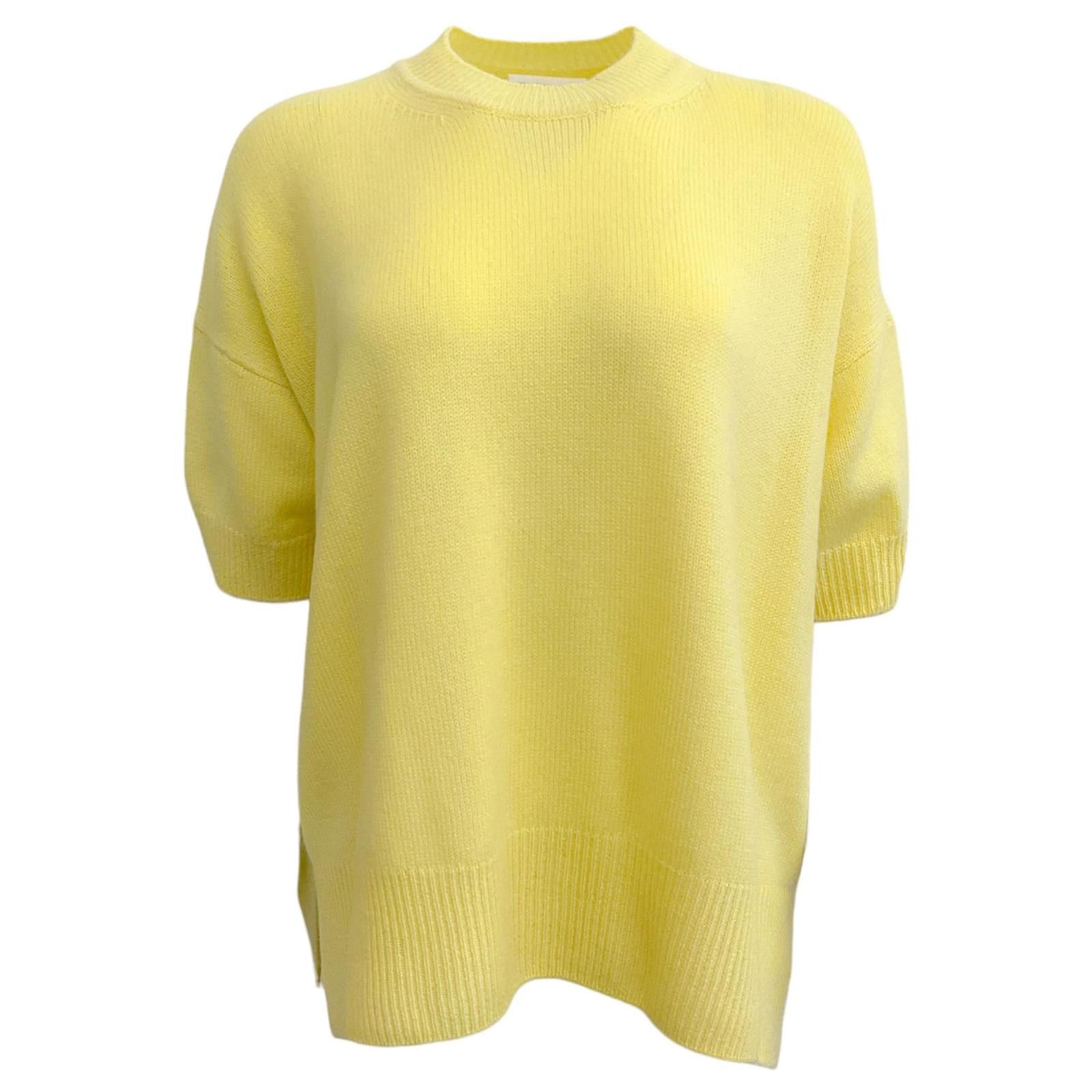 Jil Sander o1y1025 Short Sleeves Cashmere Blend Sweater in Yellow Size S / US 4 / IT 40 - 1 Thumbnail