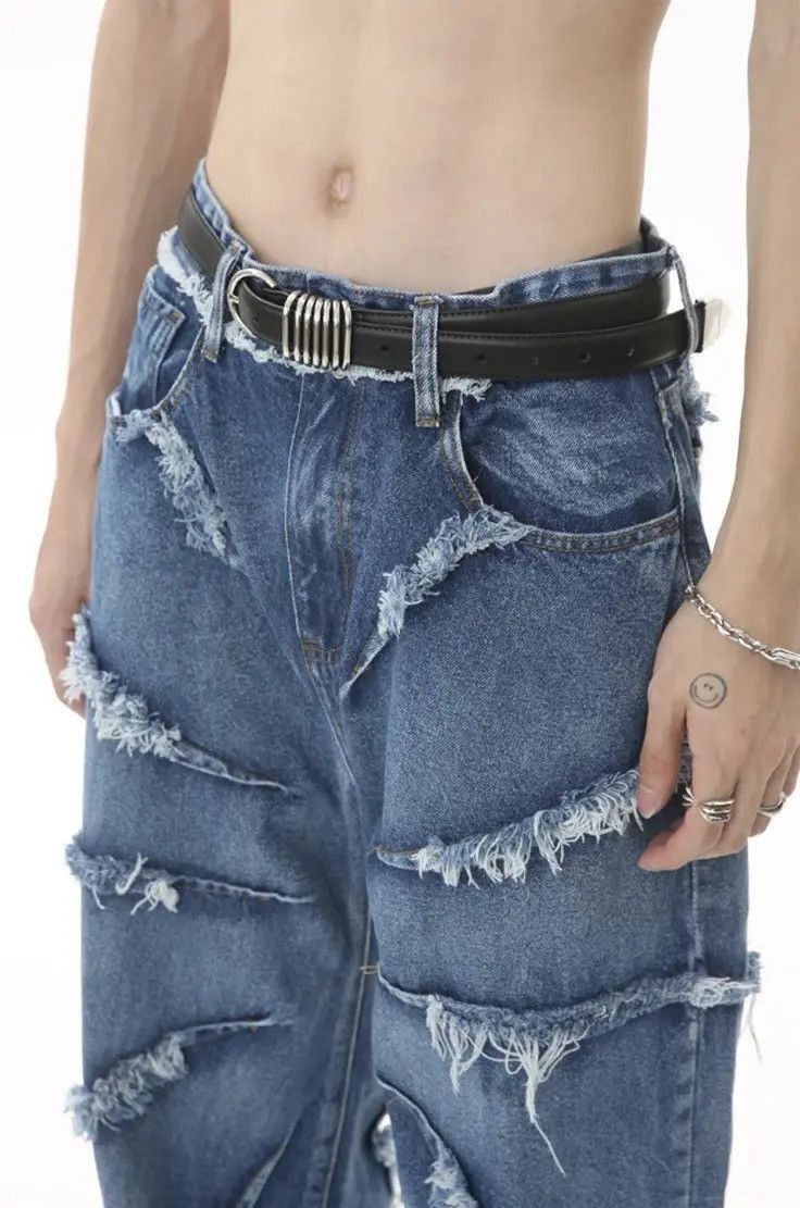 Japanese Brand Raw edge wide-leg jeans with retro design Size US 32 / EU 48 - 5 Thumbnail