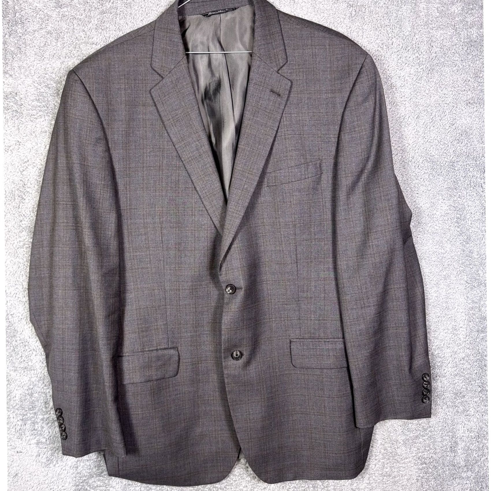 Vintage VINTAGE S. Cohen Suit Mens 48L 36x33 Blazer Slacks 2 Piece Wool Windowpane Gray 80s 90s City Classic Designer Retro Business Formal Mens Size 48R - 2 Thumbnail
