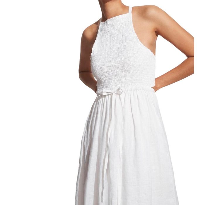 Faithfull The Brand Francesca Linen Midi Dress in White