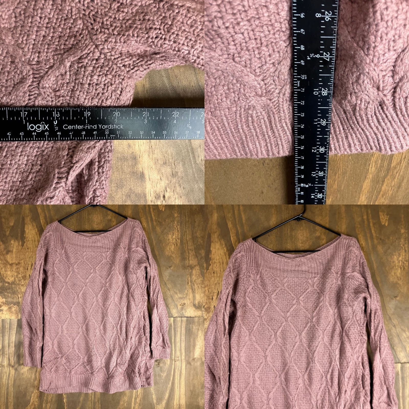 Ann Taylor VINTAGE Ann Taylor LOFT Womens Sweater Dusty Rose Cable Knit Boat Neck Wool Blend XLM Size XL / US 12-14 / IT 48-50 - 8 Thumbnail