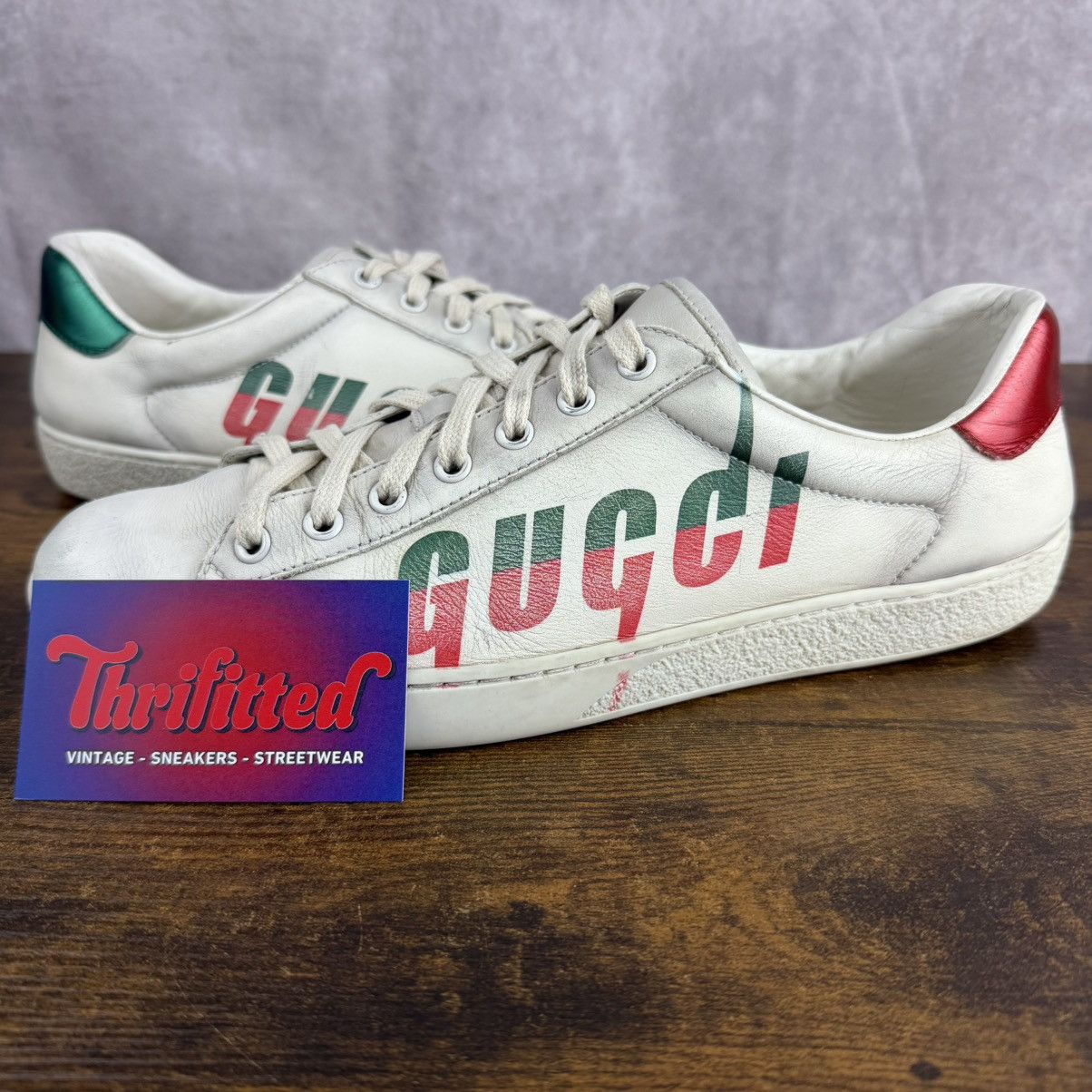 Gucci Gucci Ace Low Blade Distressed White Men Designer Shoe Italy Size US 9.5 / EU 42-43 - 1 Thumbnail