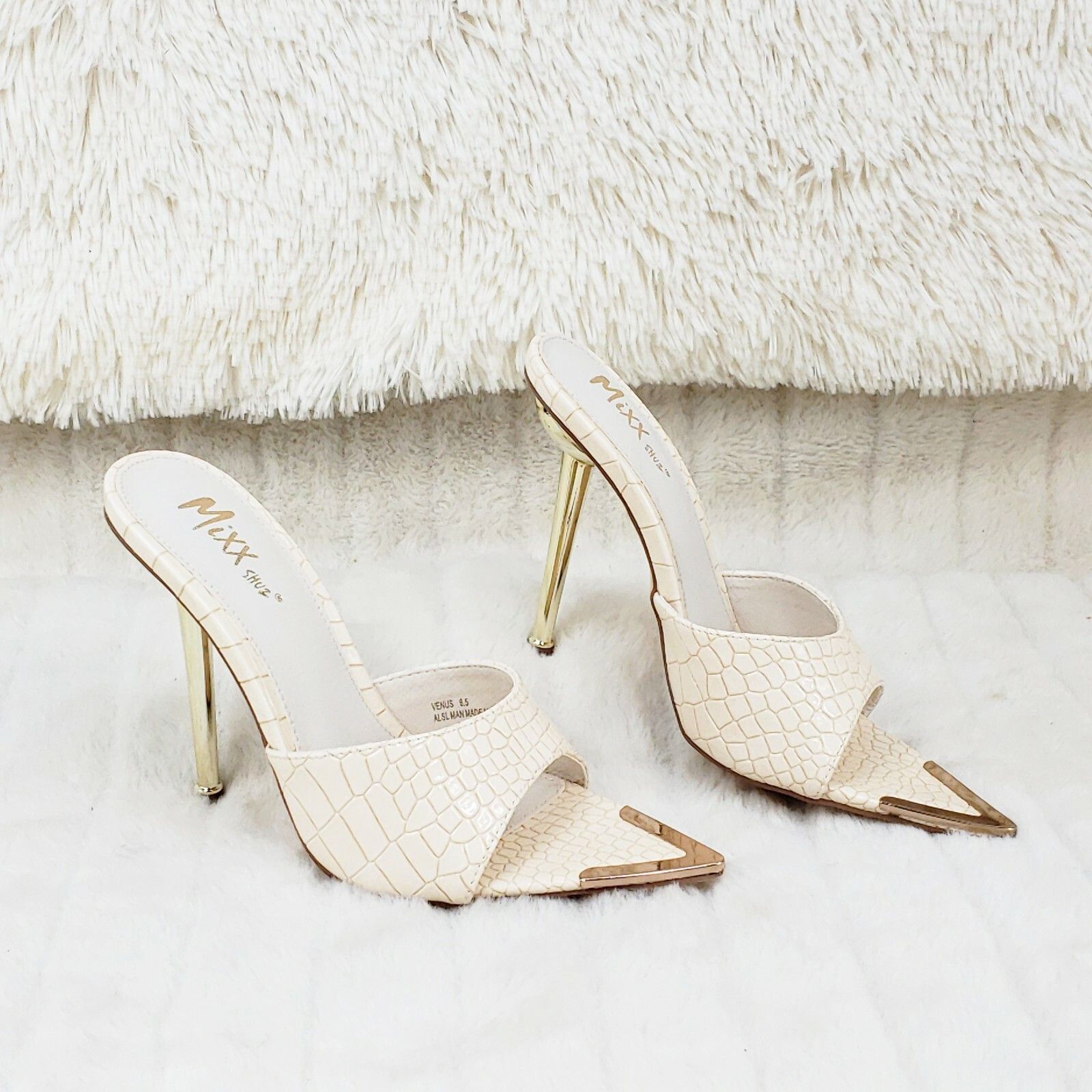 Other Venus Nude Slim High Heel Pointy Toe Slip On Sandals Slides Size US 10 / IT 40 - 9 Thumbnail
