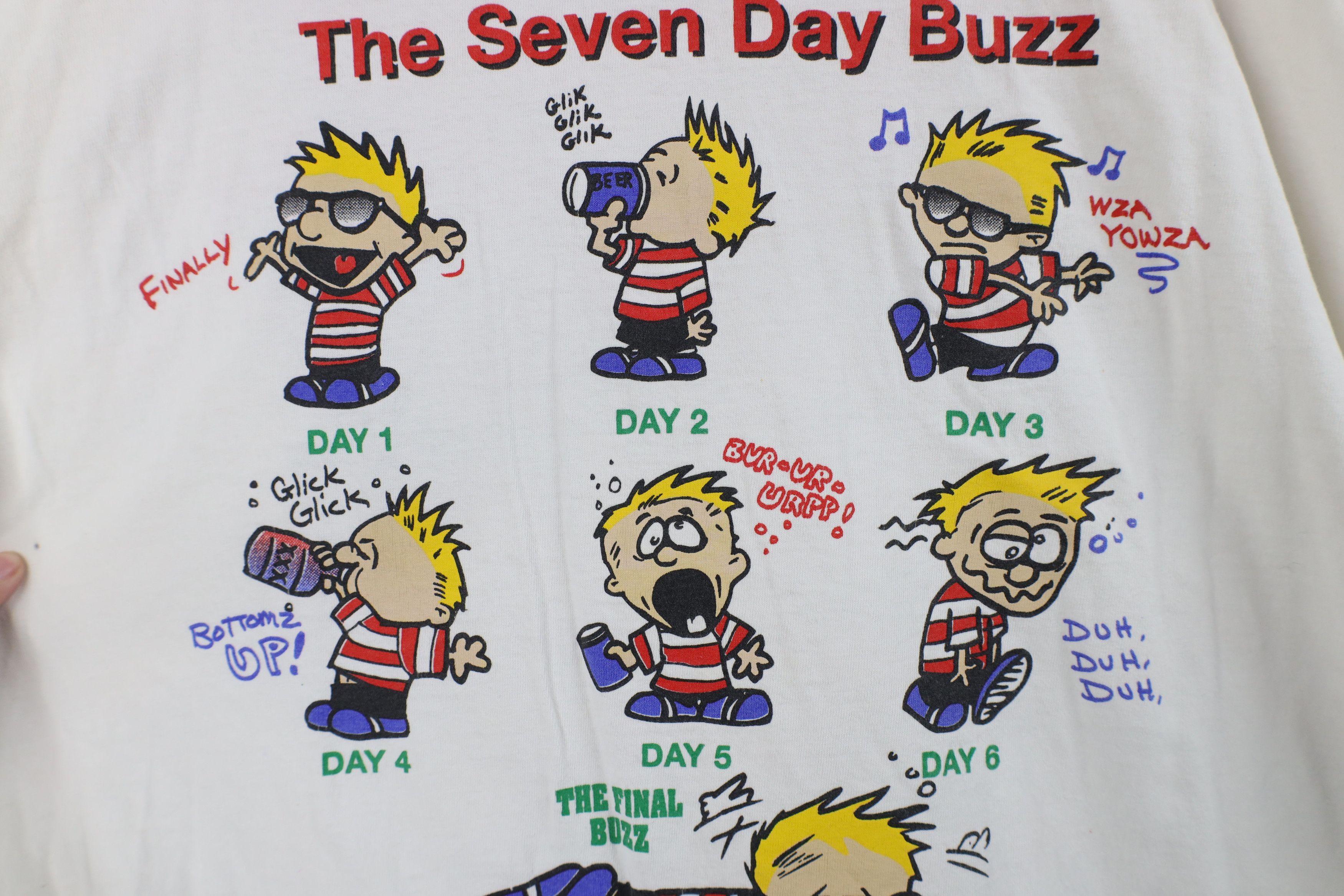 Vintage Vintage Y2K 2000 College 7 Day Buzz Drinking T-Shirt White Size US XL / EU 56 / 4 - 10 Thumbnail