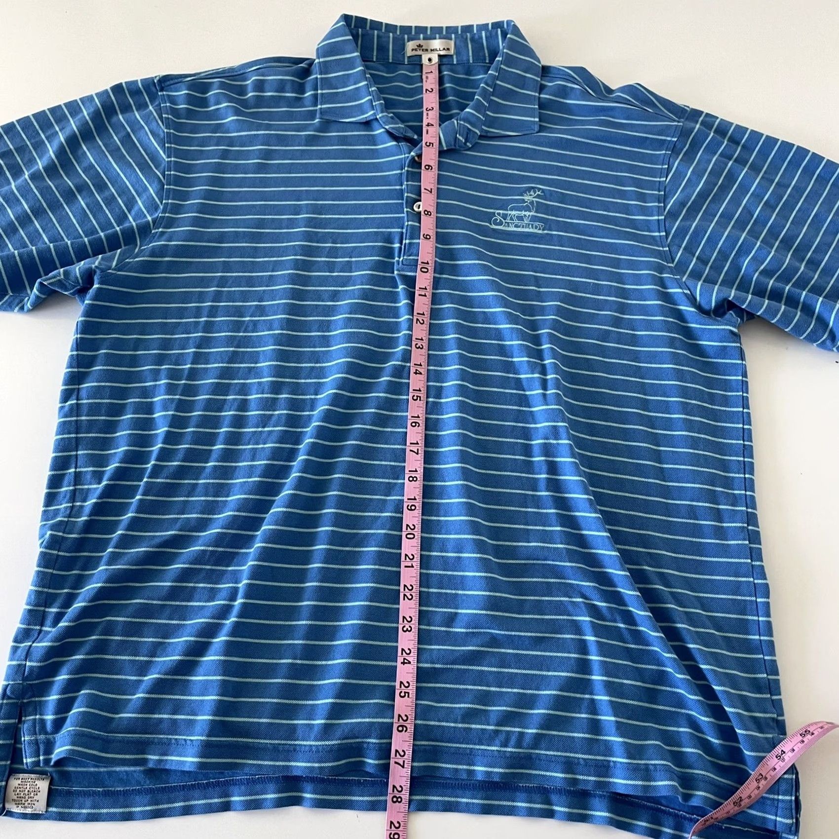 Peter Millar Peter Millar Sanctuary Golf Striped Short Sleeve Polo Shirt Men XL Blue Size US XL / EU 56 / 4 - 5 Thumbnail
