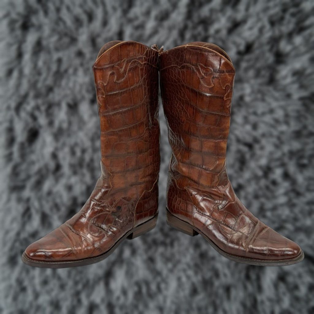 Vintage VINTAGE Joan & David Western Leather Boots Brown 37.5 (US 7) Women Cowboy 90s Croc Embossed Leather Boots Size US 7 / IT 37 - 1 Thumbnail