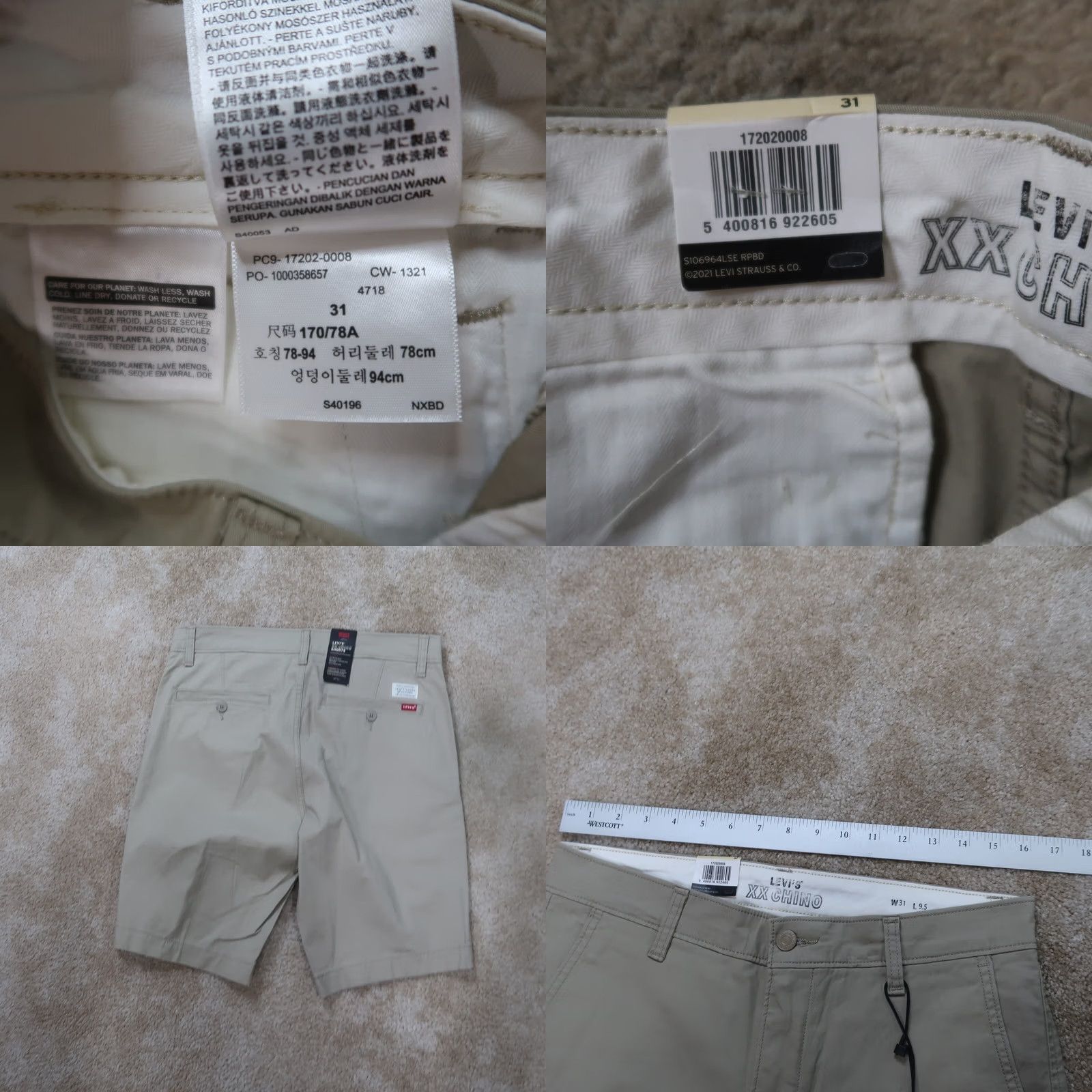 Levi's VINTAGE Levi's XX Chino Shorts Men 31 Beige 9" Inseam Flat Front New Size US 31 - 8 Thumbnail