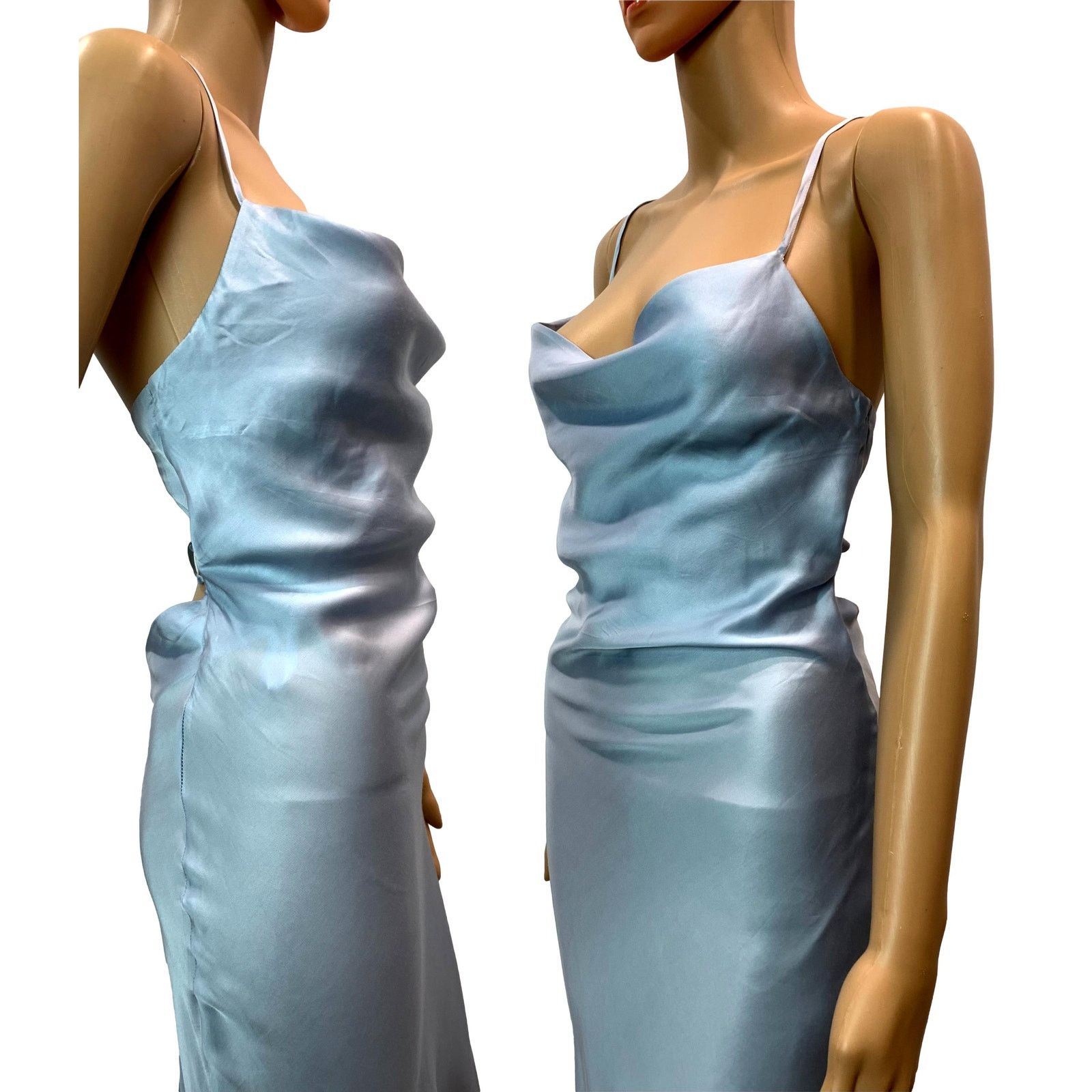 Other NWT Andjela "Kate" Icy Blue Satin Slip Open Back Midi Dress Size XS / US 0-2 / IT 36-38 - 9 Thumbnail