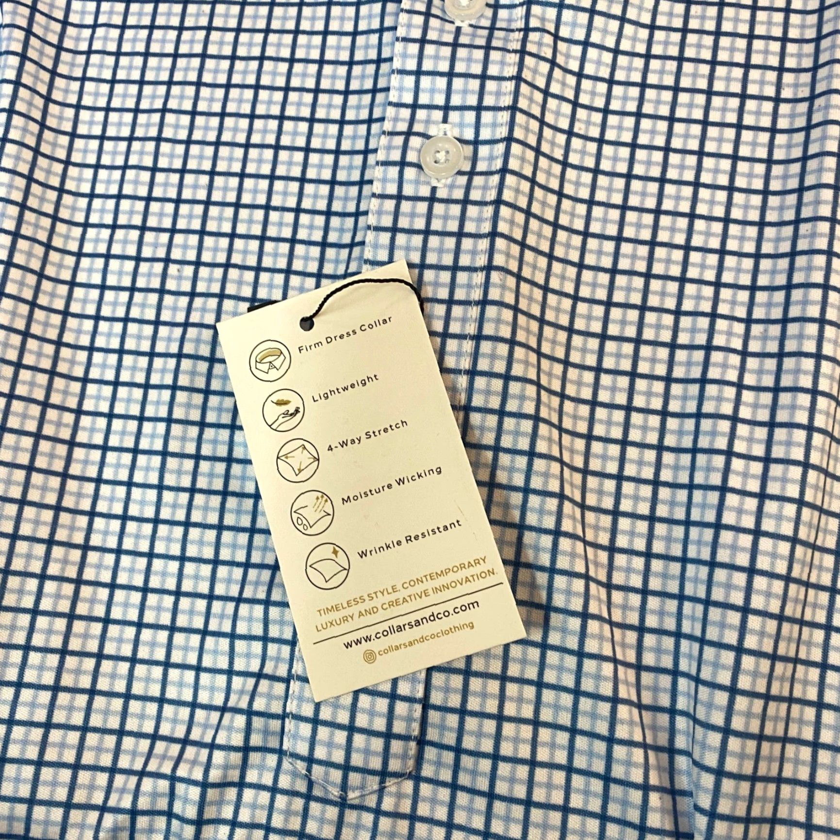 CO Collars & Co Polo Shirt Mens M Short Sleeve Plaid Dress Collar Button Up Golf Casual Size 40R - 3 Thumbnail
