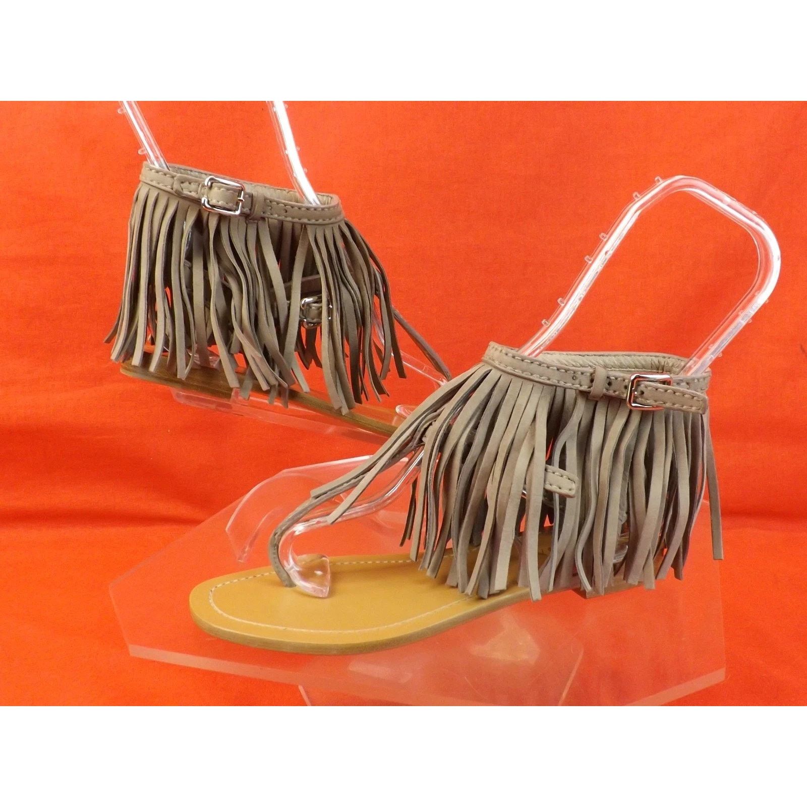 Prada PRADA 1Y70 BEIGE SUEDE FRINGE BUCKLES THONG FLAT SANDALS 36 Size US 6 / IT 36 - 7 Thumbnail