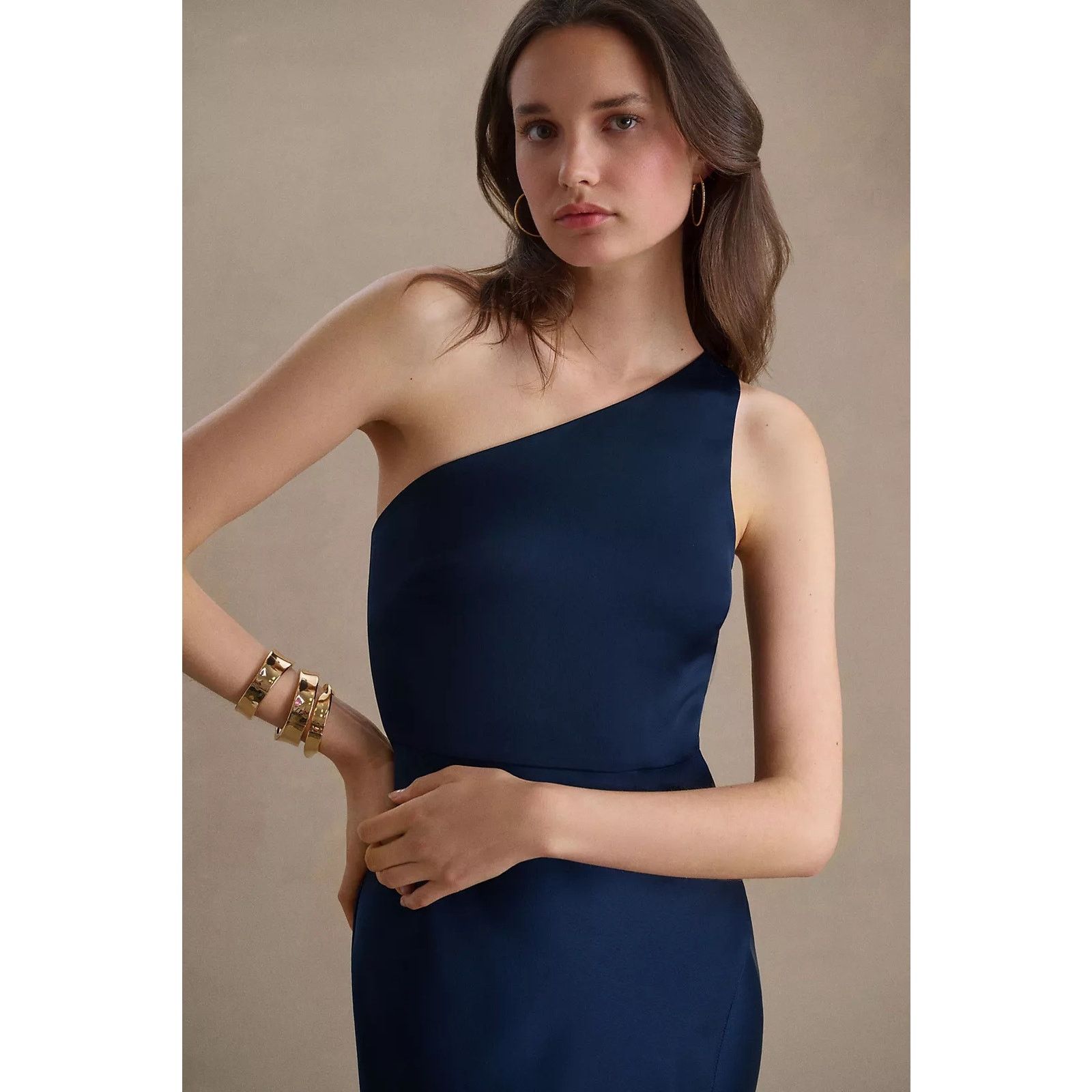 Anthropologie NWT BHLDN Dylan One-Shoulder Satin Side-Slit Gown $248 22W Size 3XL / US 20-22 - 4 Thumbnail
