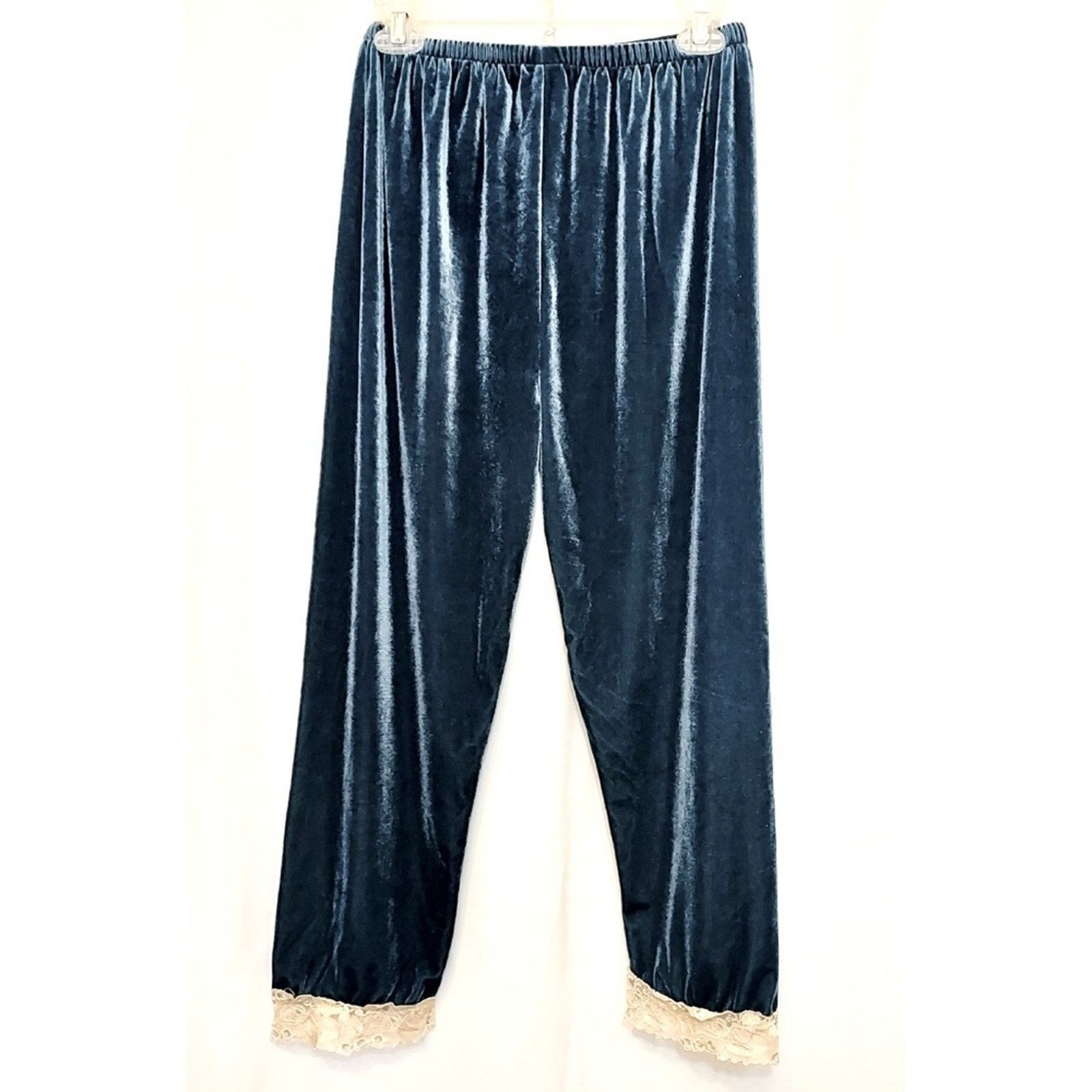Other Turquoise Teal Blue Velour Velvet Straight Lace Pajama Pants Size 42" / US 20 - 1 Thumbnail