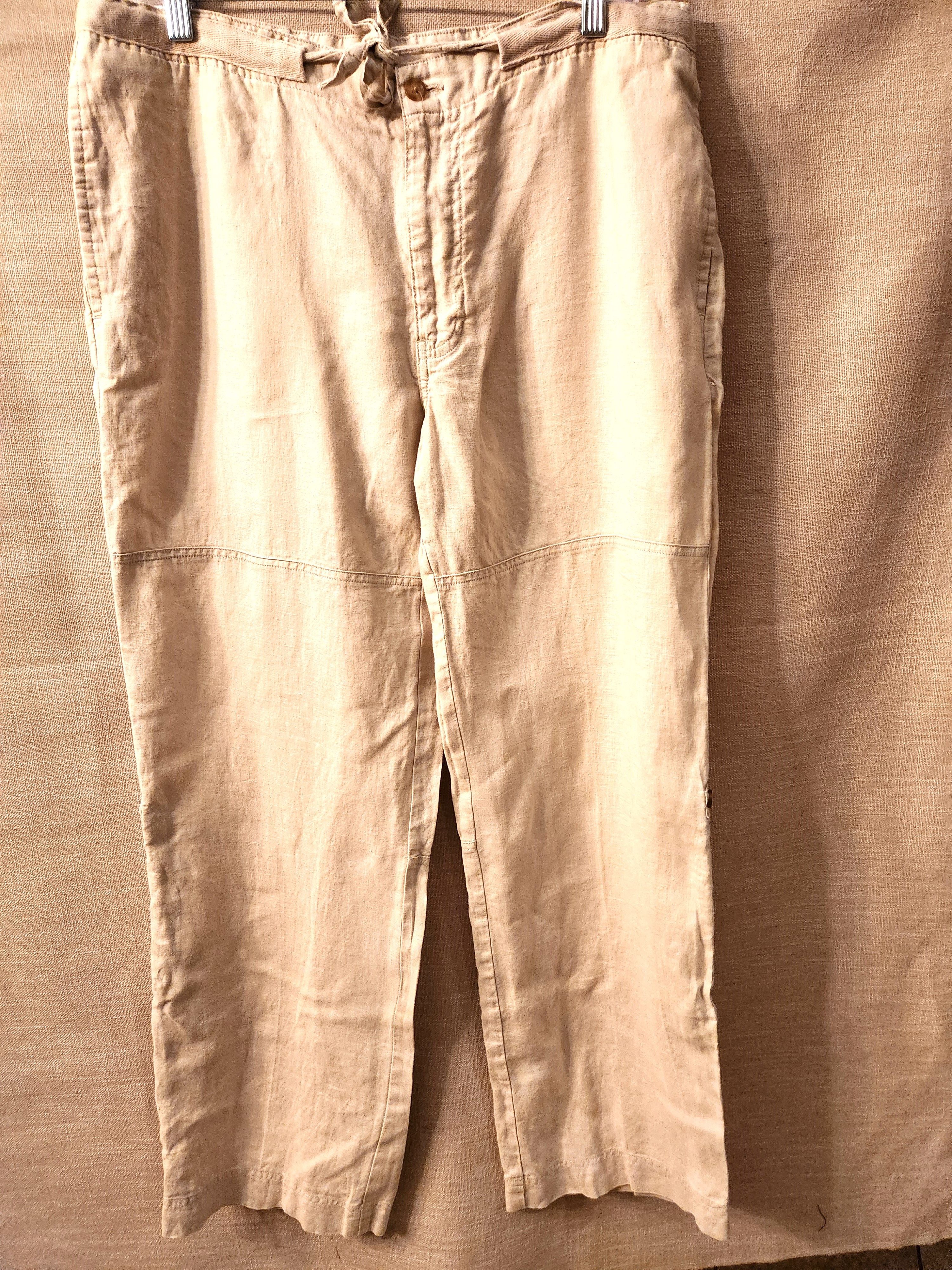 Perry Ellis Men's 100% Linen Tan Drawstring Flat Front Pants Size US 36 / EU 52 - 1 Thumbnail