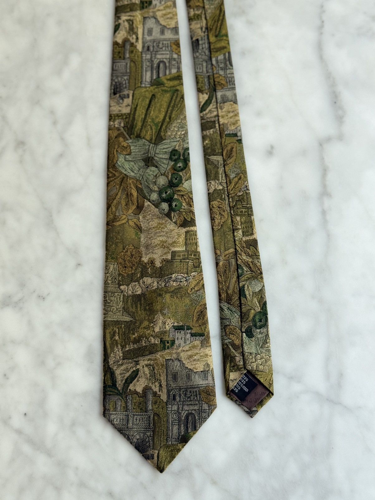 Guy Laroche Guy Laroche Paris Tie Green Gold Neoclassical Ruins 100%Silk Size ONE SIZE - 1 Thumbnail