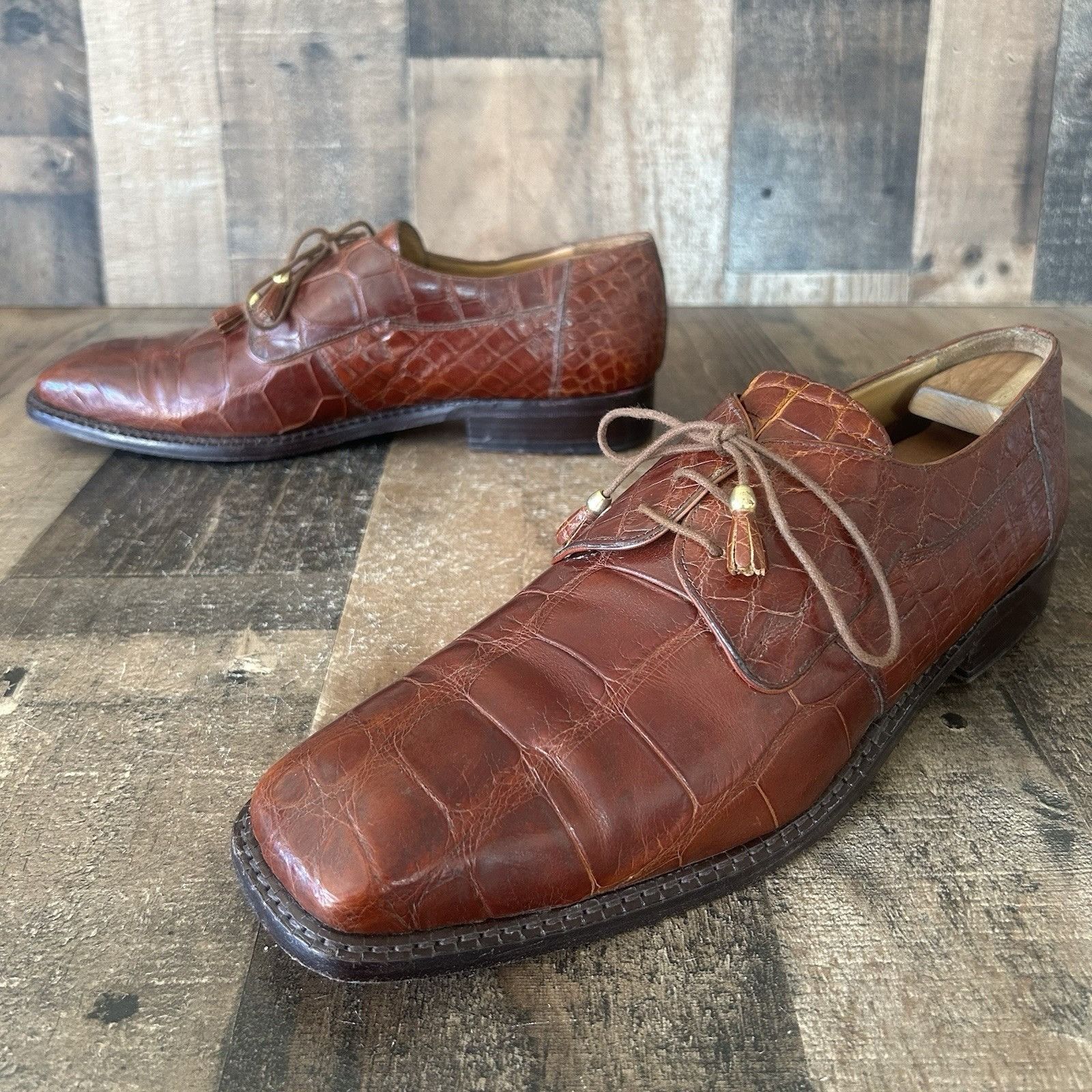 David Eden David Eden Square Toe Alligator Oxford Dress Shoes Mens 12 Size US 12 / EU 45 - 11 Thumbnail