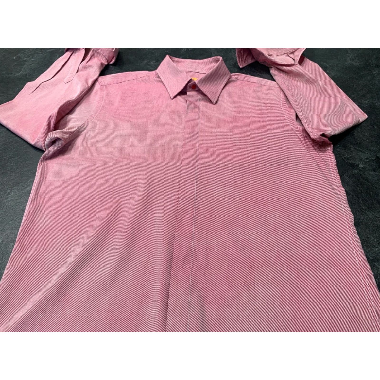 Pinko Robert Lewis Pink Striped Dress Shirt Button-Up Long Sleeve Men's 17.5 Regular FRENCH CUFF Size 46R - 2 Thumbnail
